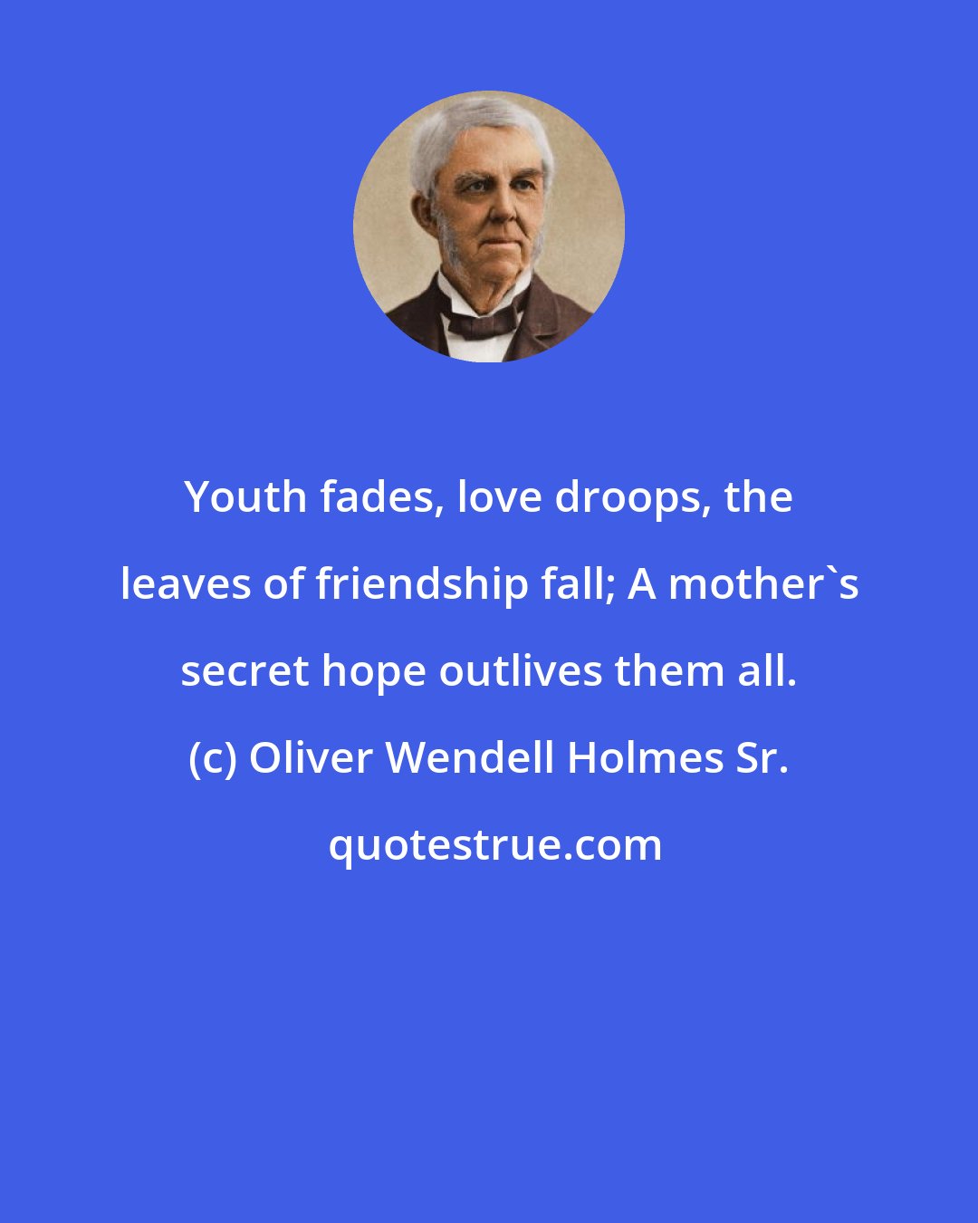 Oliver Wendell Holmes Sr.: Youth fades, love droops, the leaves of friendship fall; A mother's secret hope outlives them all.