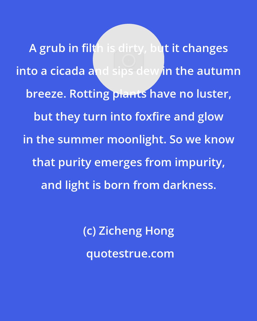 Zicheng Hong: A grub in filth is dirty, but it changes into a cicada and sips dew in the autumn breeze. Rotting plants have no luster, but they turn into foxfire and glow in the summer moonlight. So we know that purity emerges from impurity, and light is born from darkness.