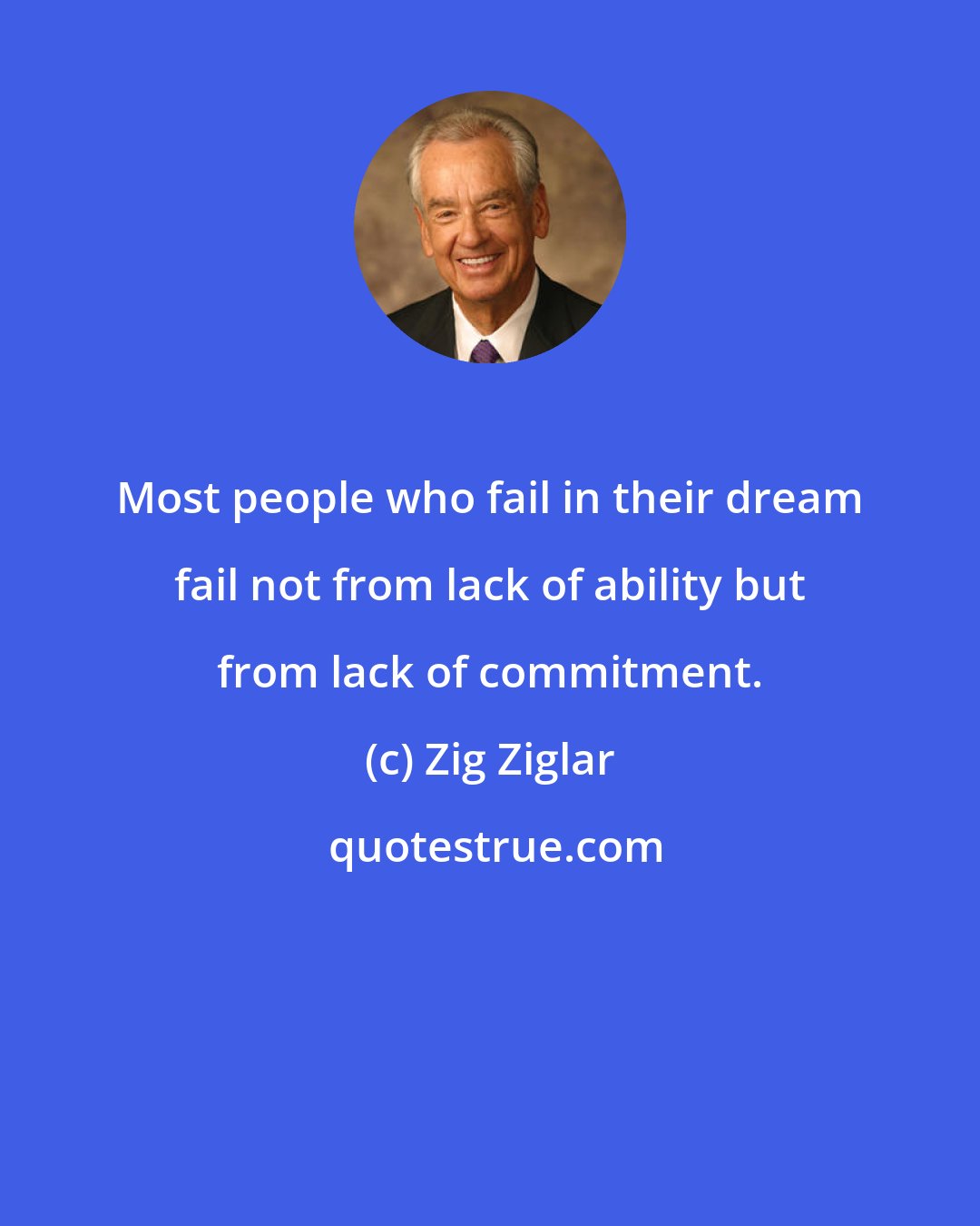 Zig Ziglar: Most people who fail in their dream fail not from lack of ability but from lack of commitment.