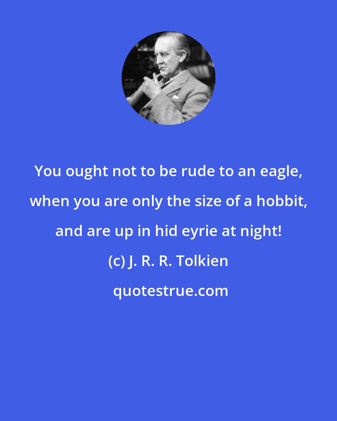 J. R. R. Tolkien: You ought not to be rude to an eagle, when you are only the size of a hobbit, and are up in hid eyrie at night!