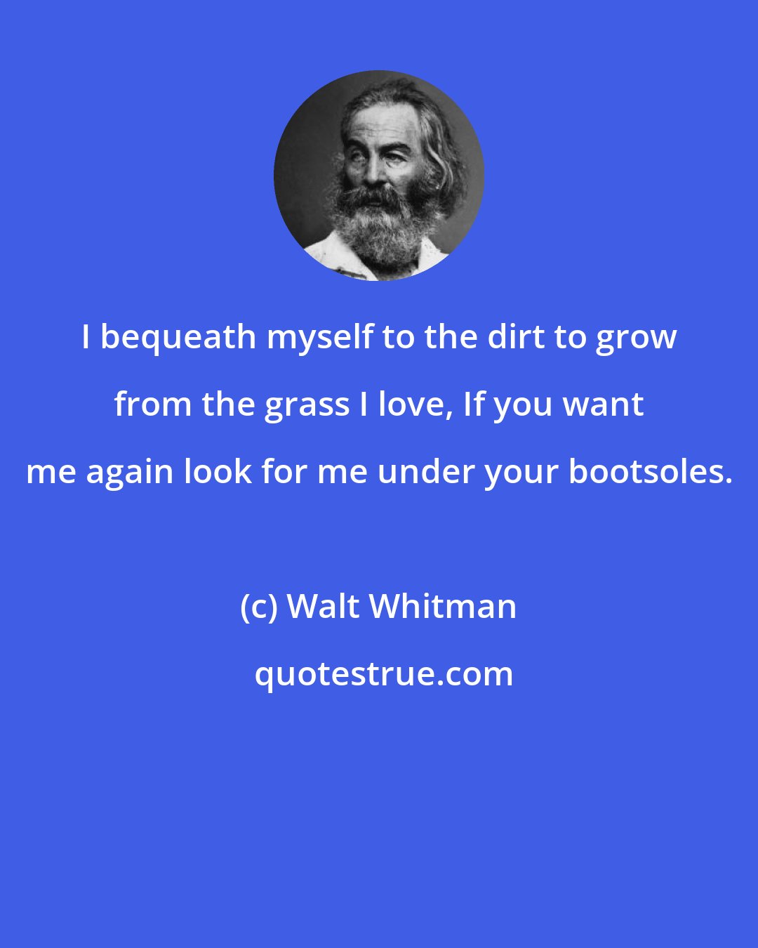 Walt Whitman: I bequeath myself to the dirt to grow from the grass I love, If you want me again look for me under your bootsoles.