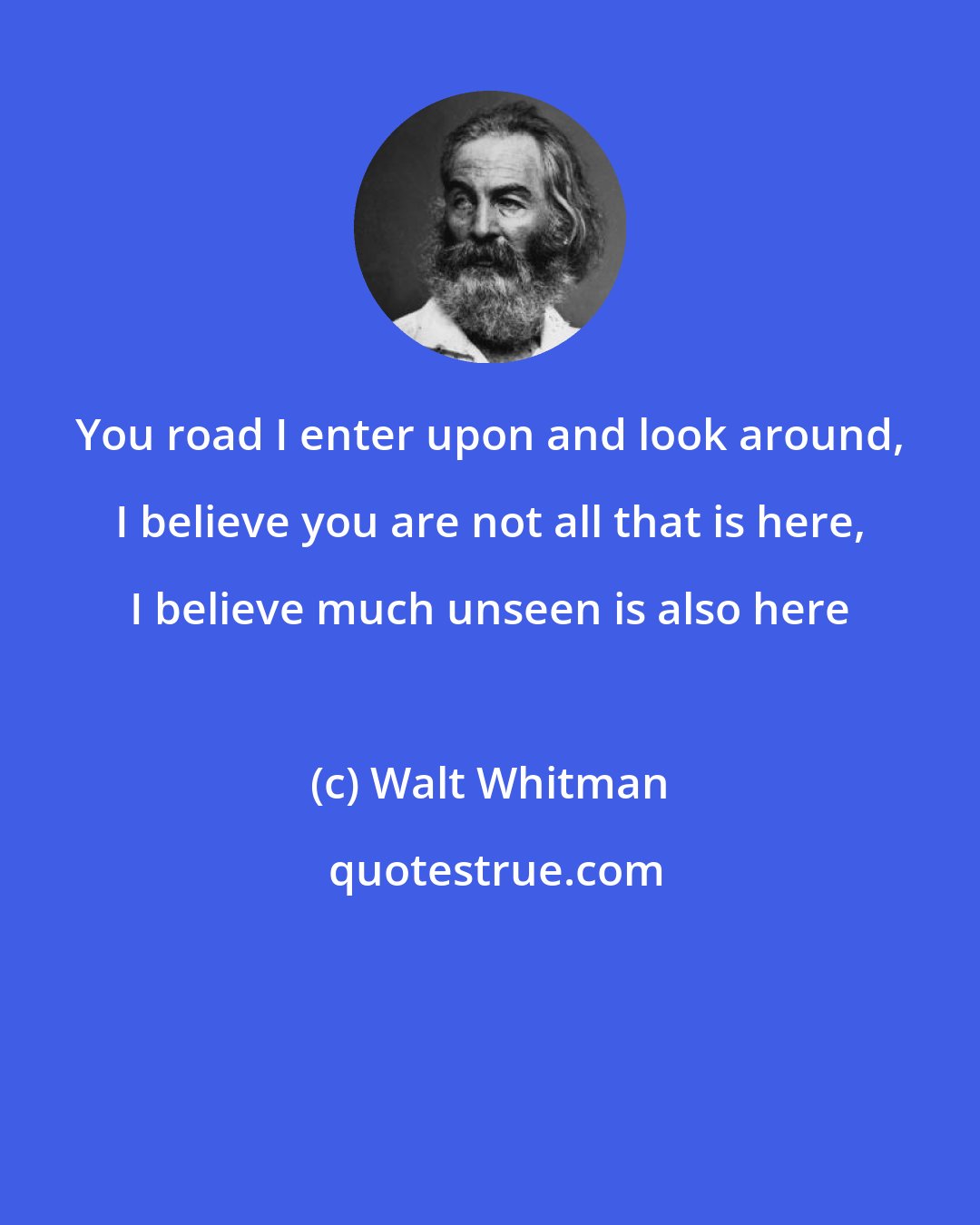 Walt Whitman: You road I enter upon and look around, I believe you are not all that is here, I believe much unseen is also here