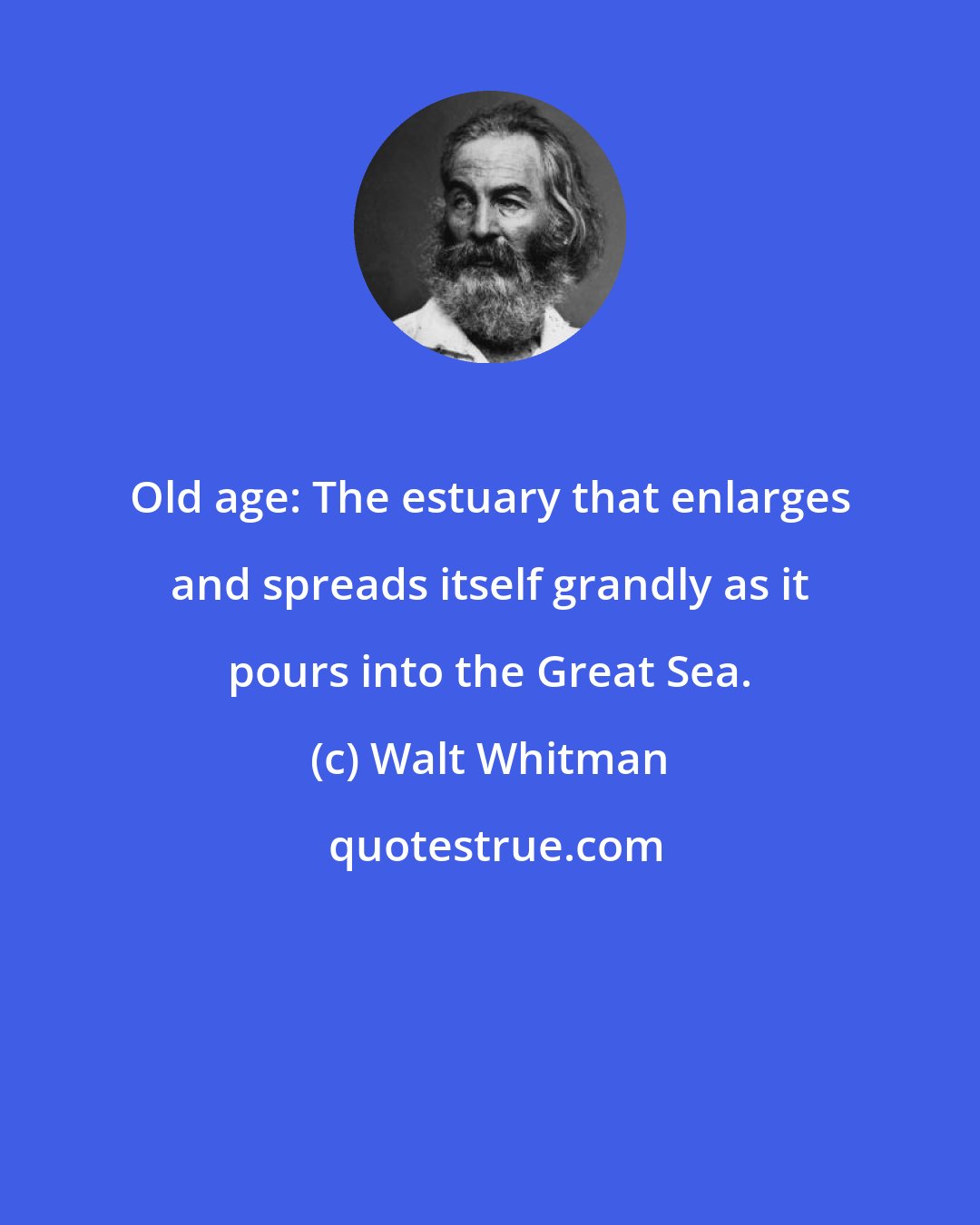 Walt Whitman: Old age: The estuary that enlarges and spreads itself grandly as it pours into the Great Sea.