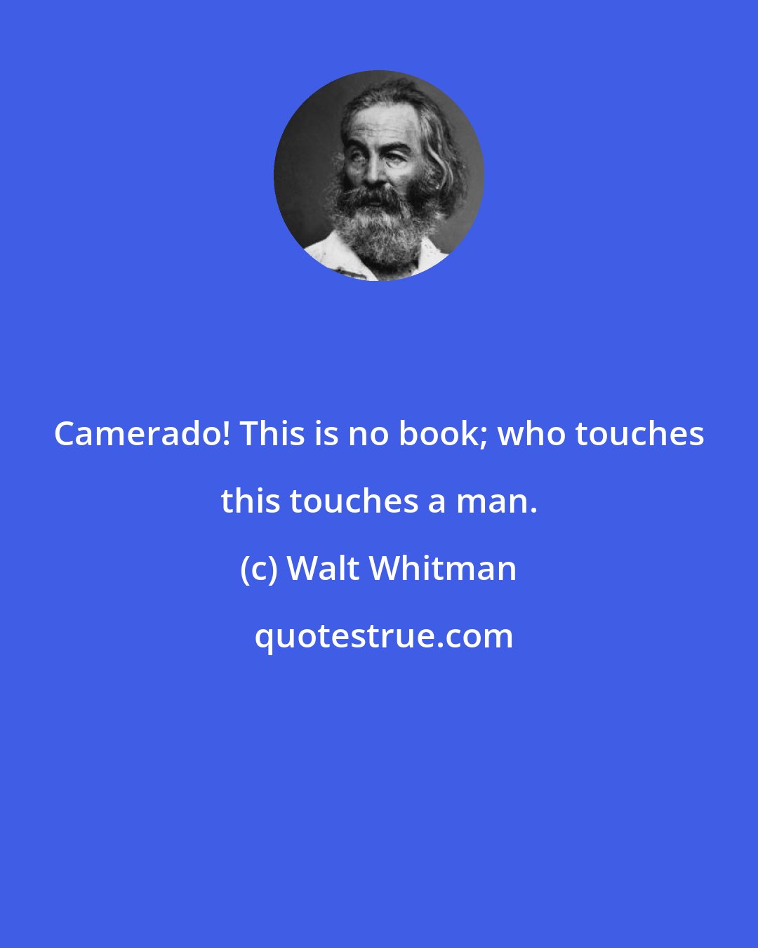 Walt Whitman: Camerado! This is no book; who touches this touches a man.