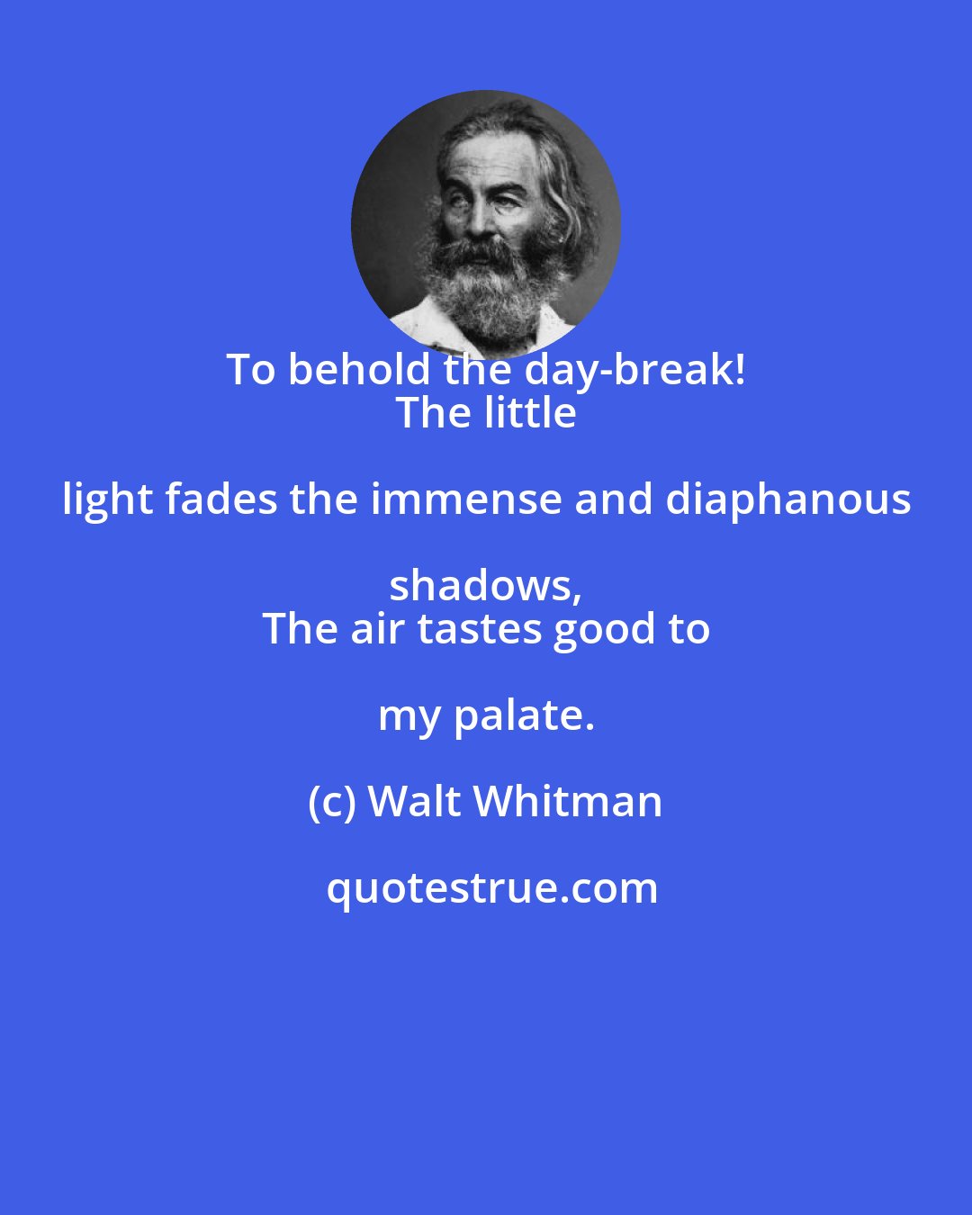 Walt Whitman: To behold the day-break! 
 The little light fades the immense and diaphanous shadows, 
 The air tastes good to my palate.