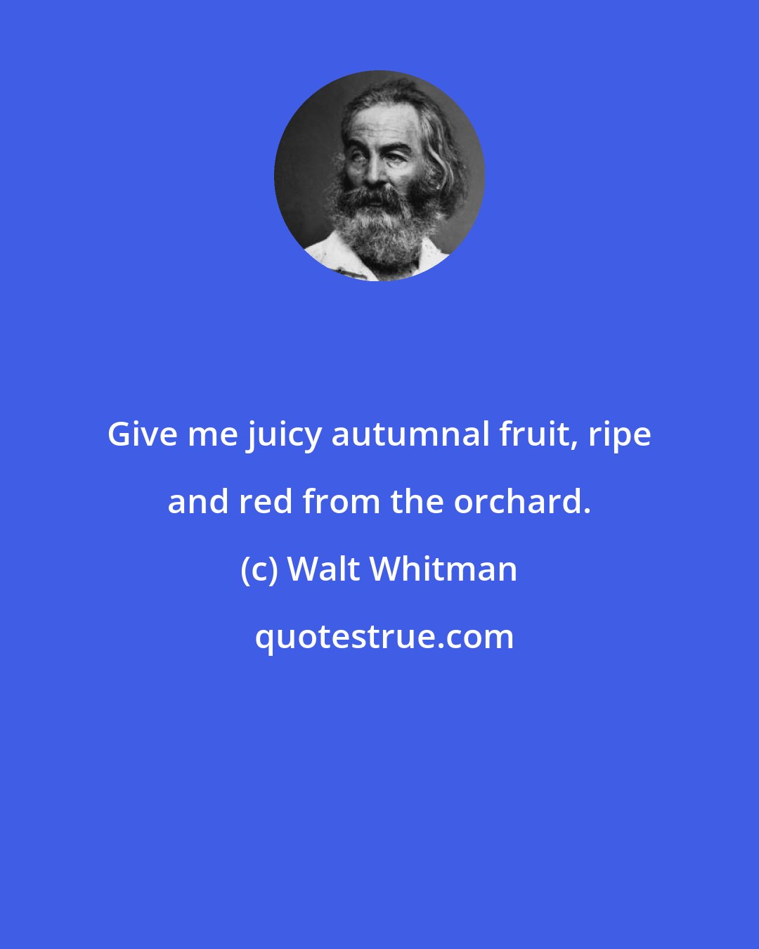 Walt Whitman: Give me juicy autumnal fruit, ripe and red from the orchard.