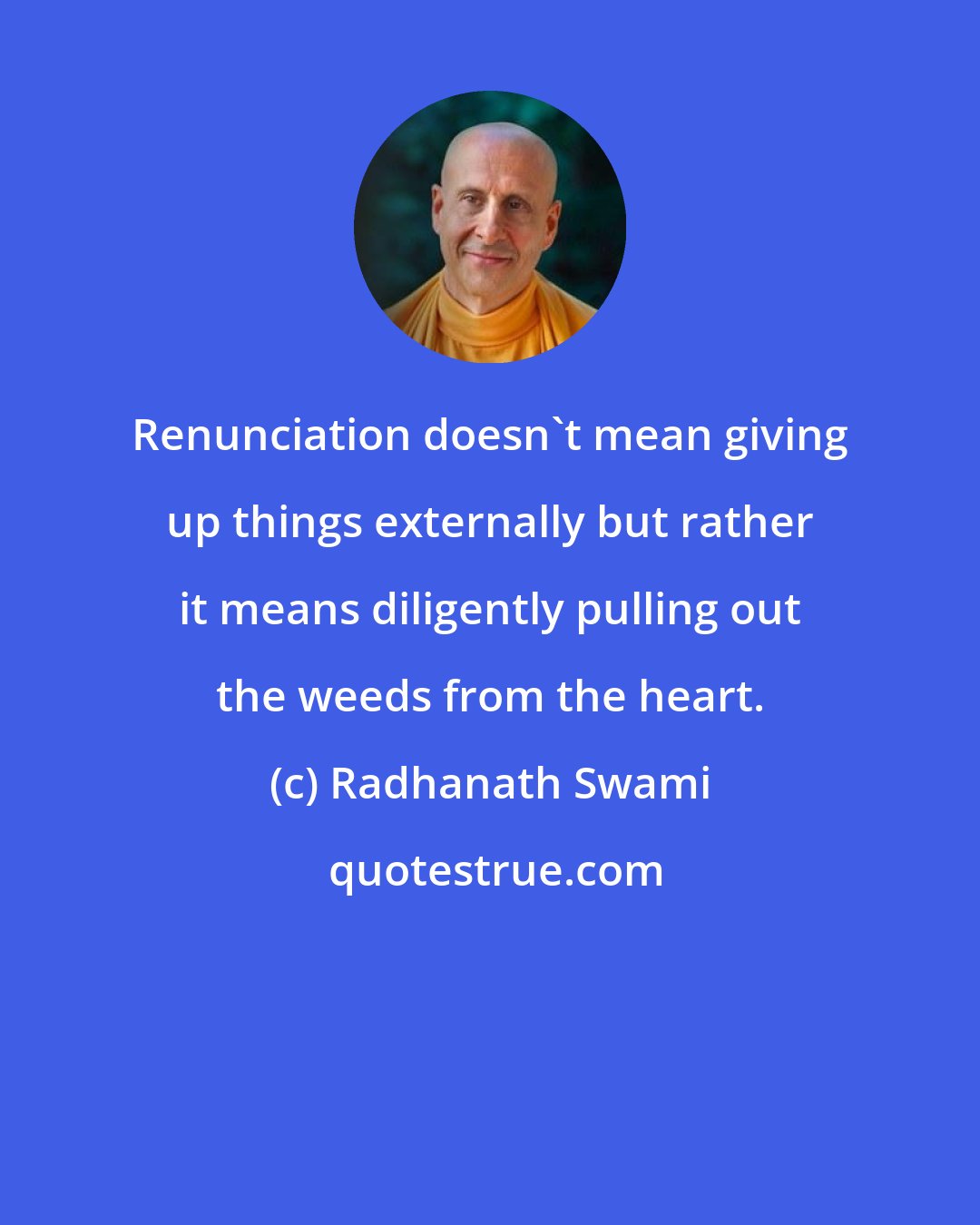 Radhanath Swami: Renunciation doesn't mean giving up things externally but rather it means diligently pulling out the weeds from the heart.