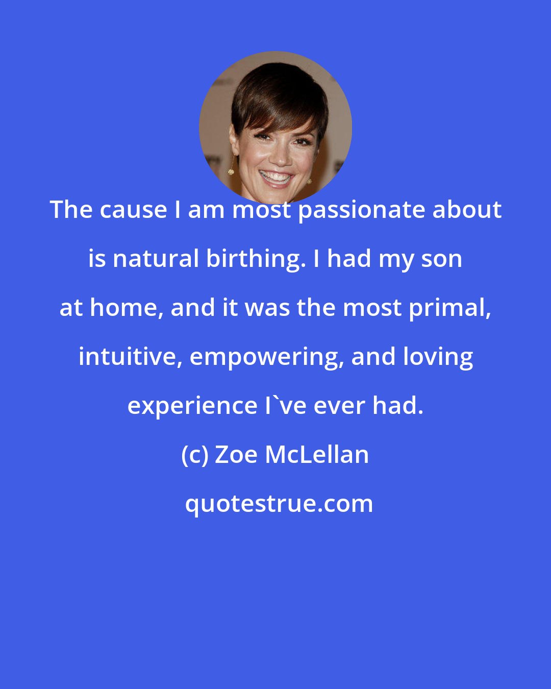 Zoe McLellan: The cause I am most passionate about is natural birthing. I had my son at home, and it was the most primal, intuitive, empowering, and loving experience I've ever had.