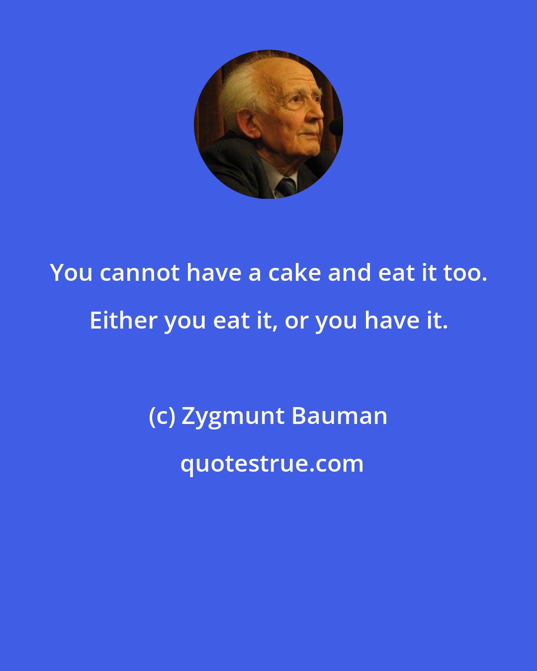 Zygmunt Bauman: You cannot have a cake and eat it too. Either you eat it, or you have it.