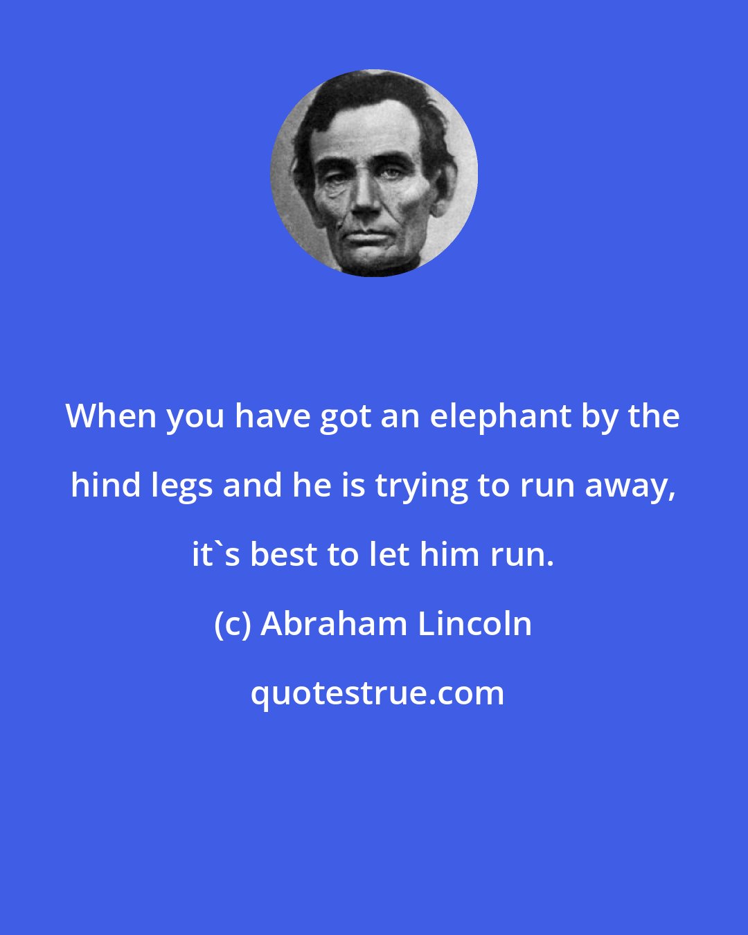 Abraham Lincoln: When you have got an elephant by the hind legs and he is trying to run away, it's best to let him run.