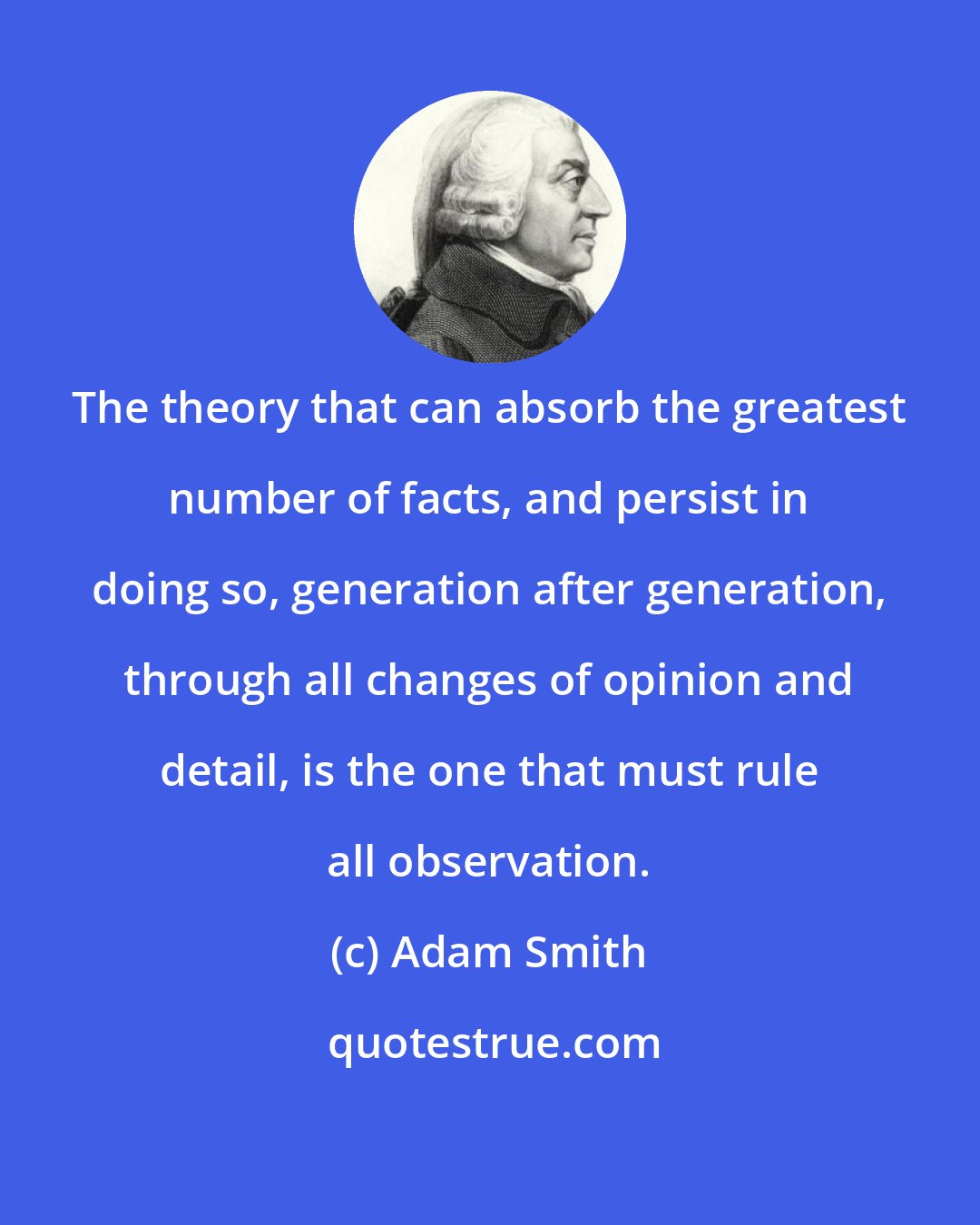 Adam Smith: The theory that can absorb the greatest number of facts, and persist in doing so, generation after generation, through all changes of opinion and detail, is the one that must rule all observation.