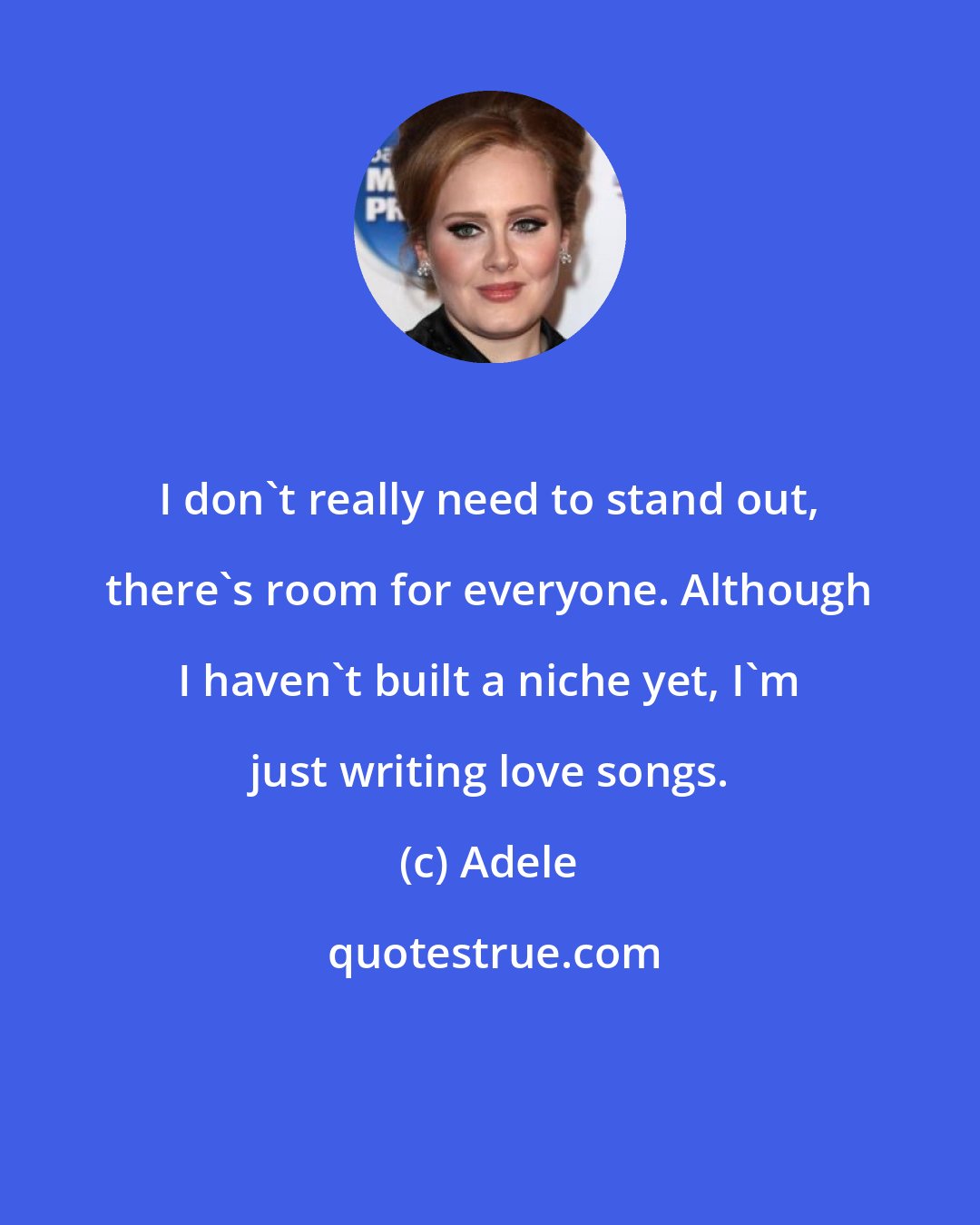 Adele: I don't really need to stand out, there's room for everyone. Although I haven't built a niche yet, I'm just writing love songs.