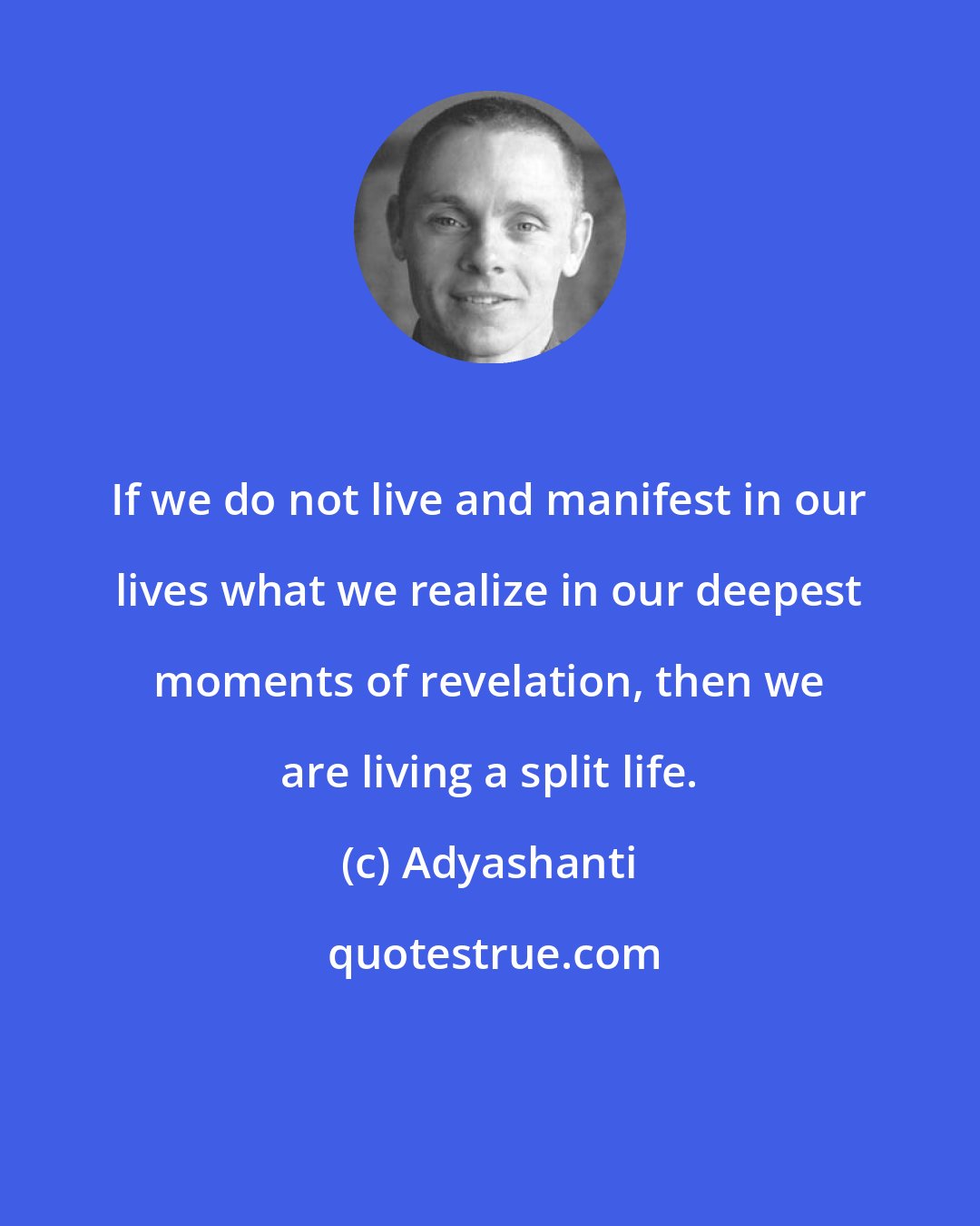 Adyashanti: If we do not live and manifest in our lives what we realize in our deepest moments of revelation, then we are living a split life.