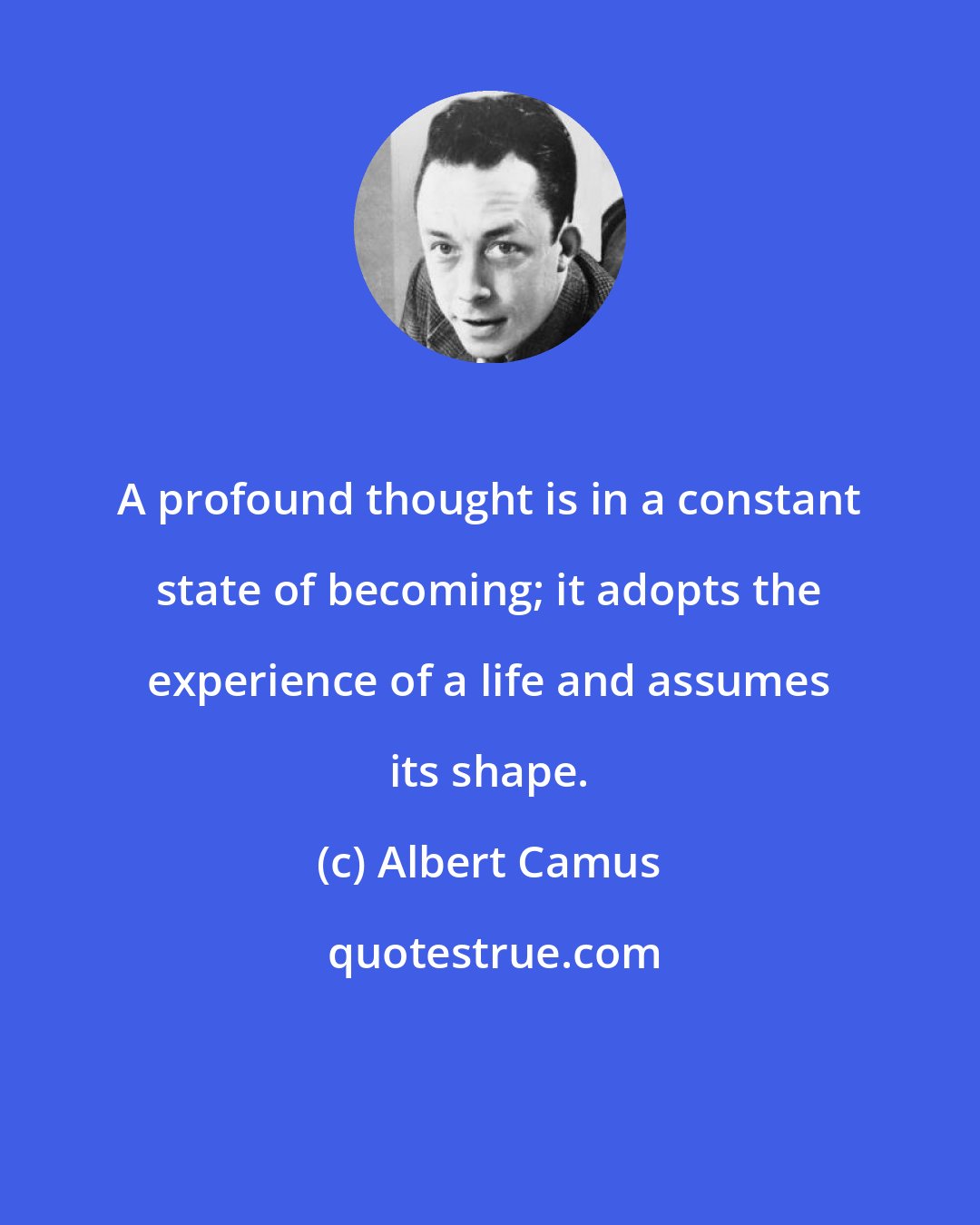 Albert Camus: A profound thought is in a constant state of becoming; it adopts the experience of a life and assumes its shape.