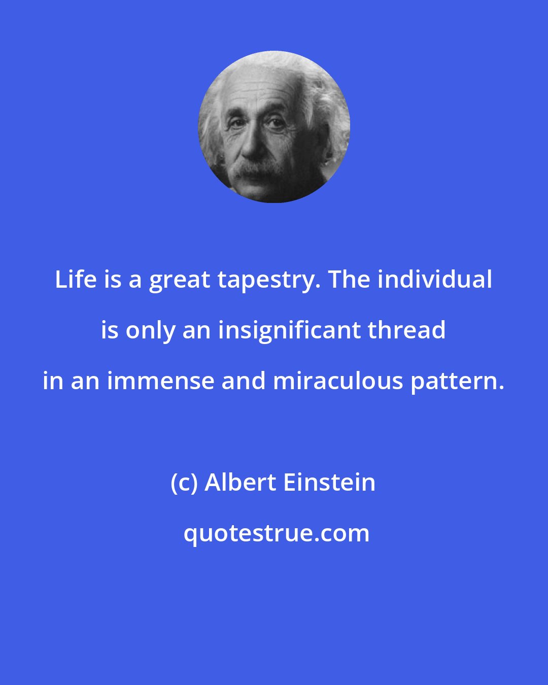 Albert Einstein: Life is a great tapestry. The individual is only an insignificant thread in an immense and miraculous pattern.