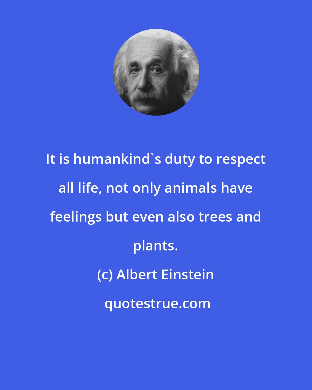Albert Einstein: It is humankind's duty to respect all life, not only animals have feelings but even also trees and plants.