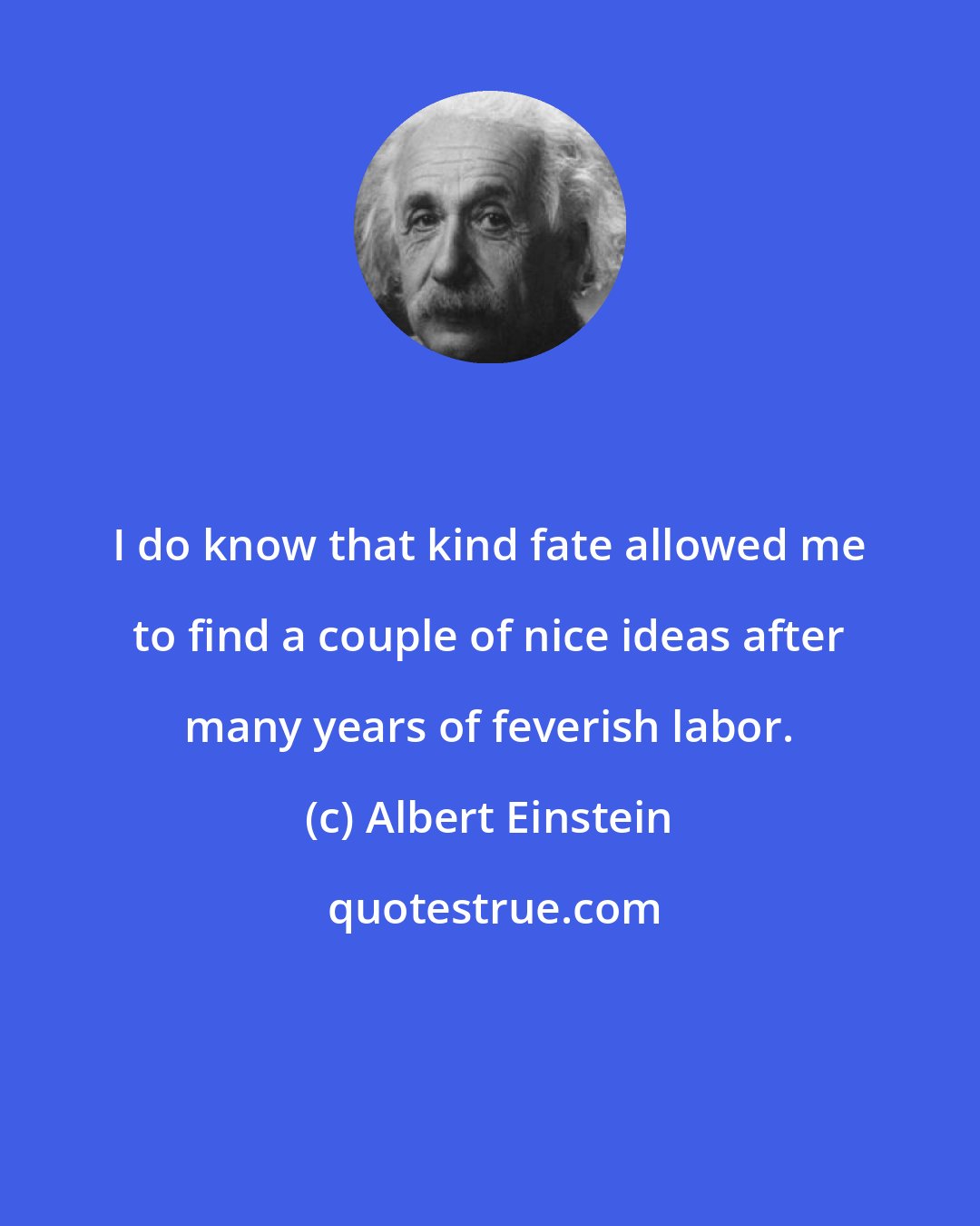 Albert Einstein: I do know that kind fate allowed me to find a couple of nice ideas after many years of feverish labor.