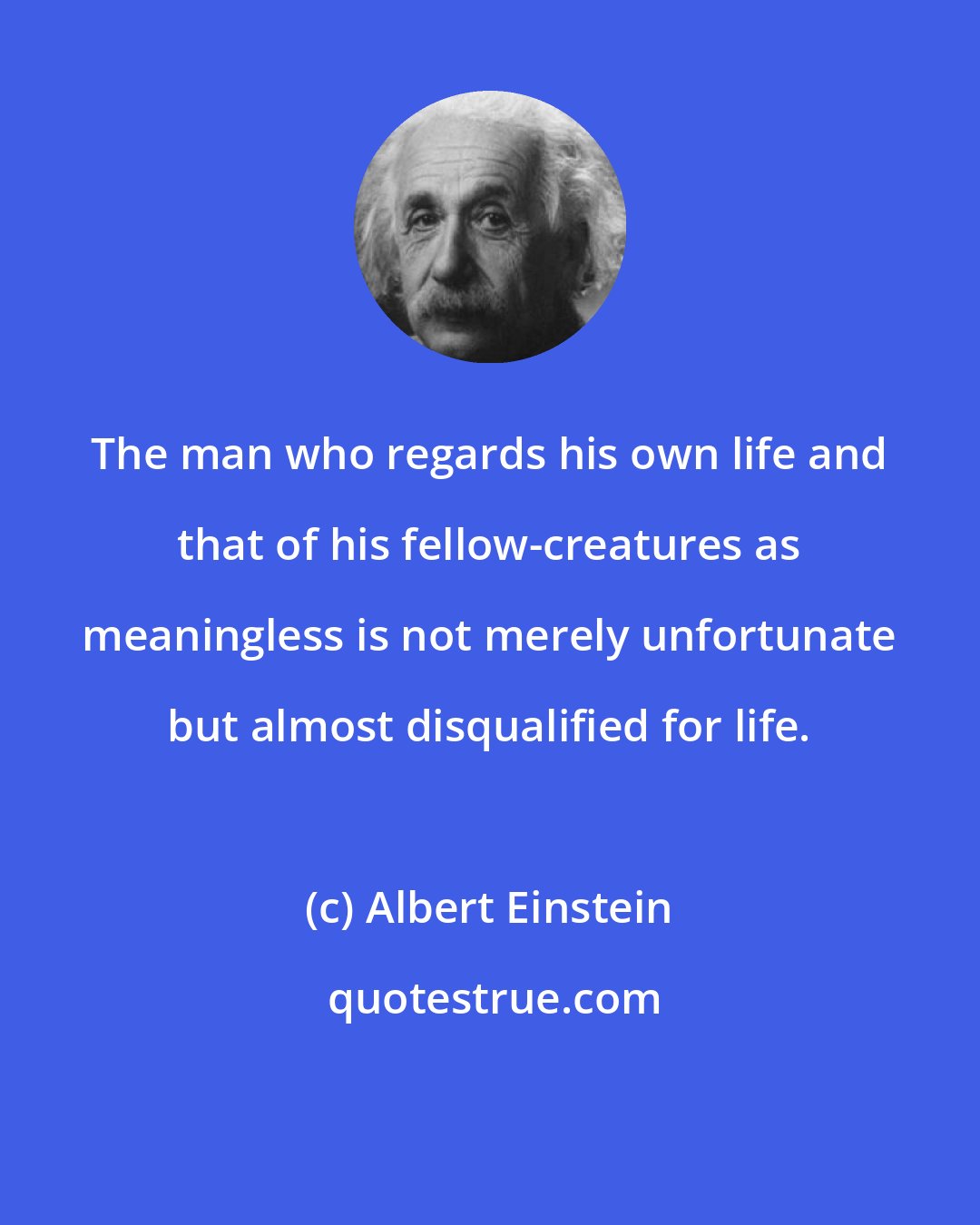Albert Einstein: The man who regards his own life and that of his fellow-creatures as meaningless is not merely unfortunate but almost disqualified for life.