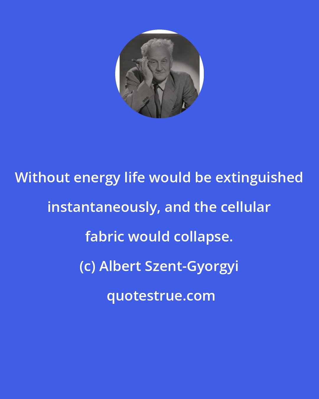 Albert Szent-Gyorgyi: Without energy life would be extinguished instantaneously, and the cellular fabric would collapse.
