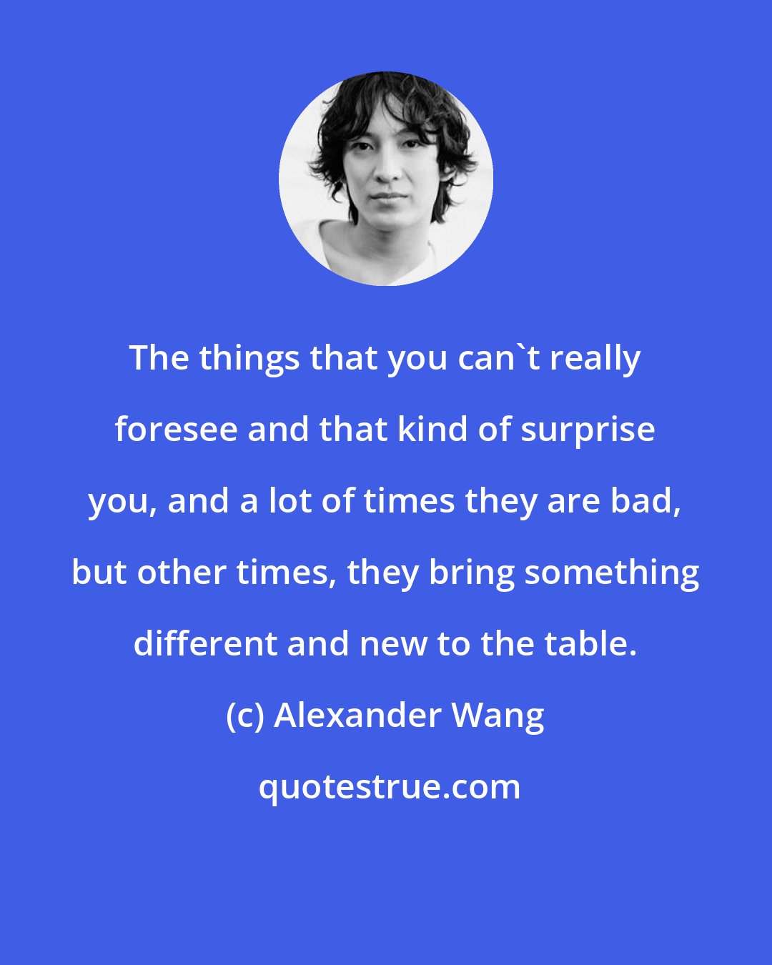 Alexander Wang: The things that you can't really foresee and that kind of surprise you, and a lot of times they are bad, but other times, they bring something different and new to the table.