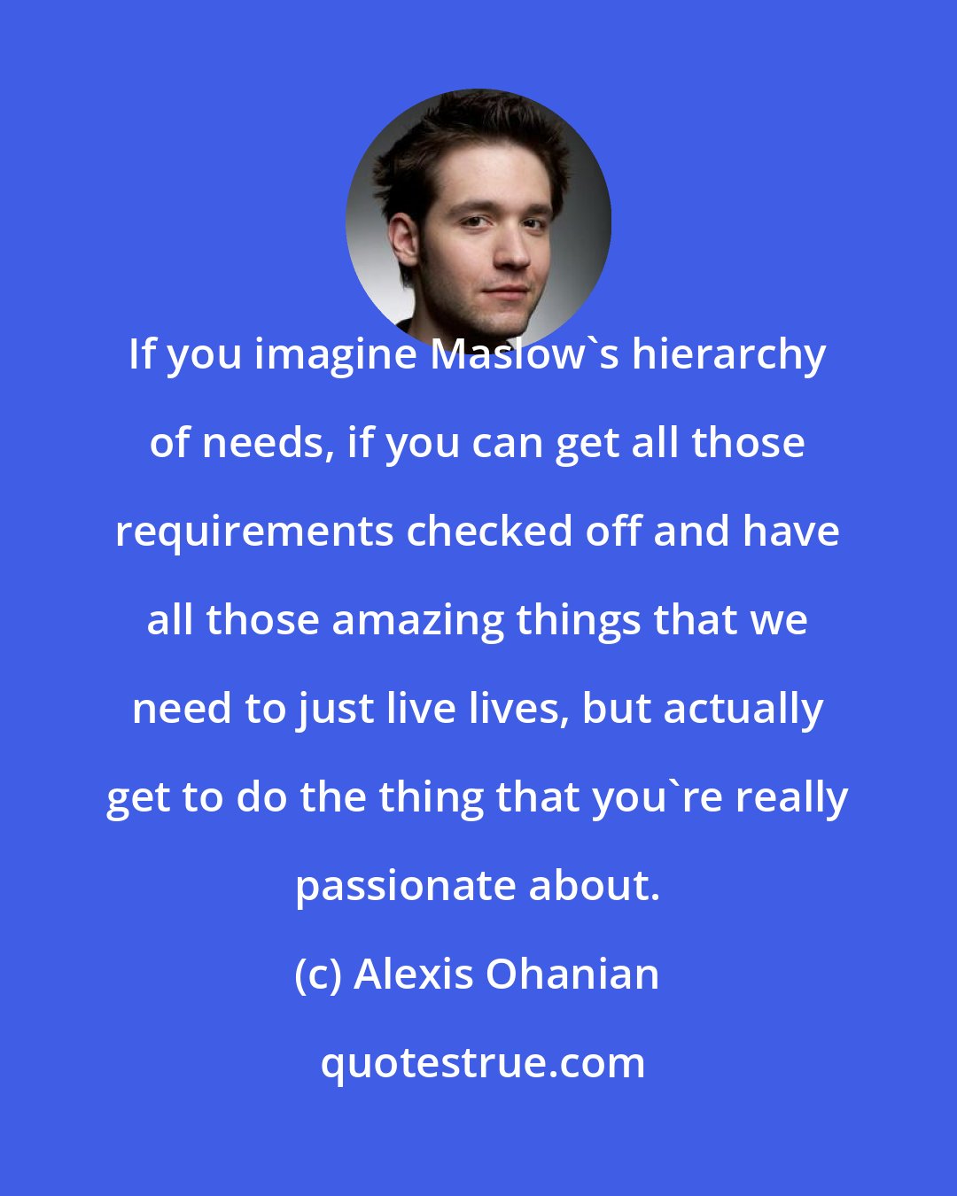 Alexis Ohanian: If you imagine Maslow's hierarchy of needs, if you can get all those requirements checked off and have all those amazing things that we need to just live lives, but actually get to do the thing that you're really passionate about.