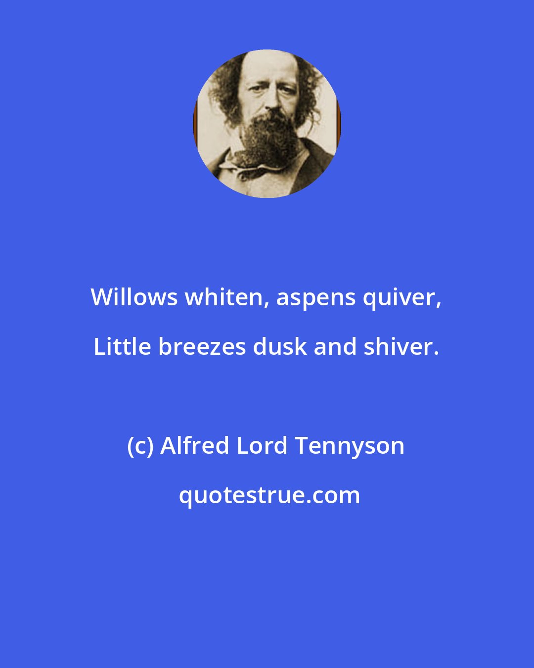 Alfred Lord Tennyson: Willows whiten, aspens quiver, Little breezes dusk and shiver.