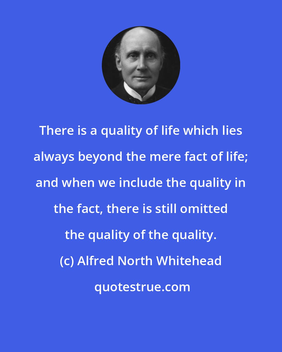 Alfred North Whitehead: There is a quality of life which lies always beyond the mere fact of life; and when we include the quality in the fact, there is still omitted the quality of the quality.