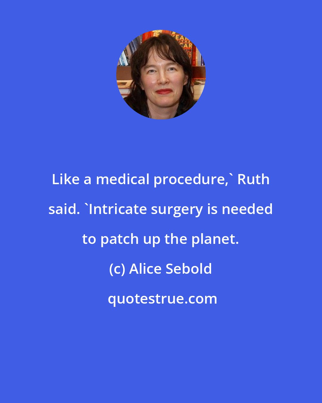 Alice Sebold: Like a medical procedure,' Ruth said. 'Intricate surgery is needed to patch up the planet.