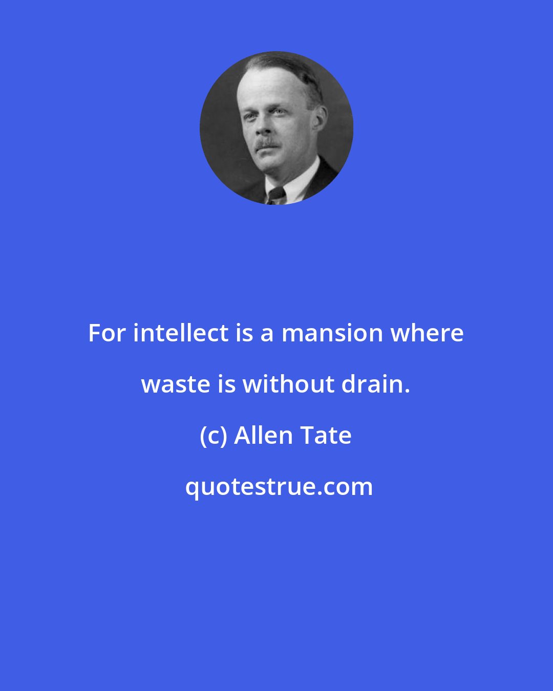 Allen Tate: For intellect is a mansion where waste is without drain.