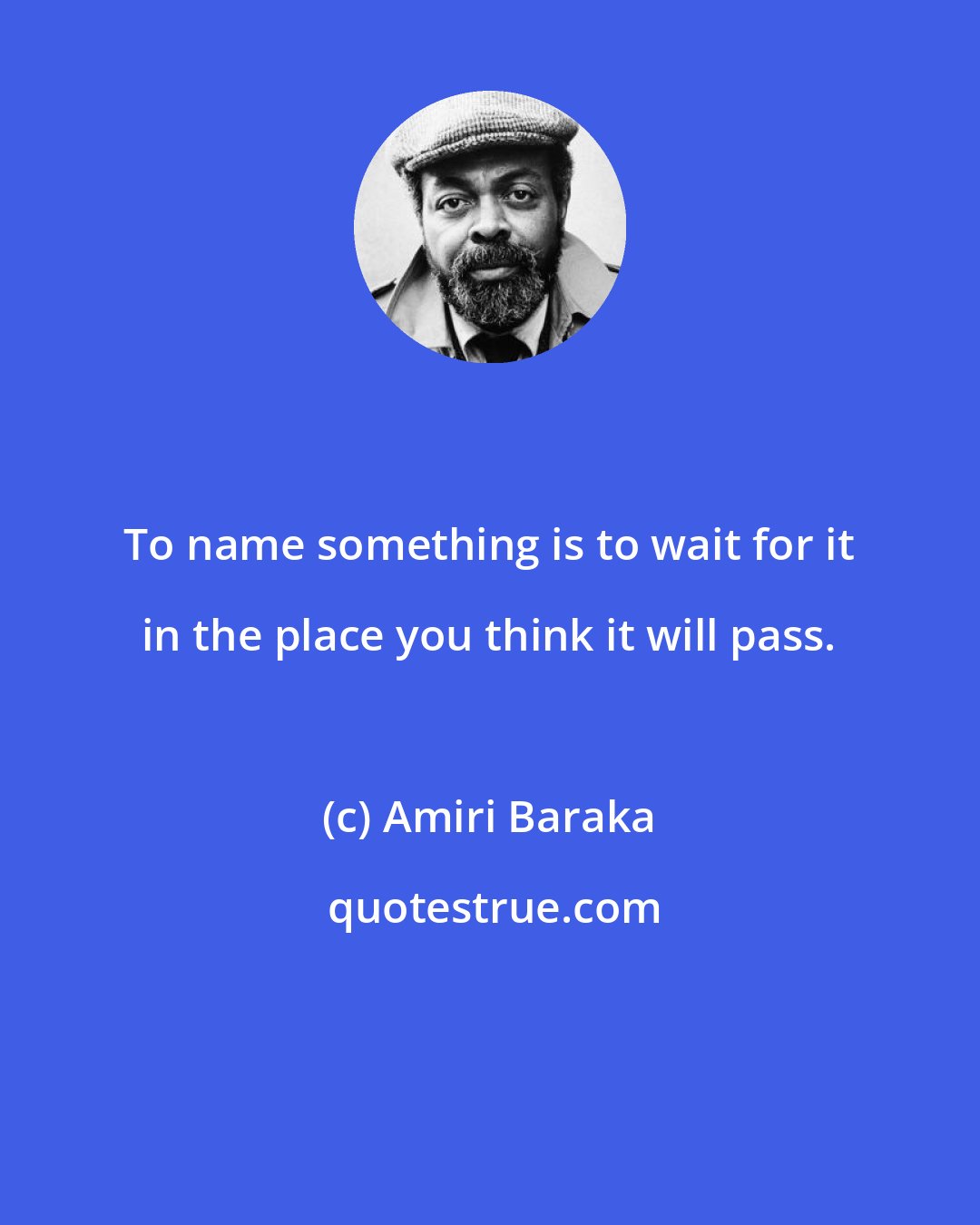 Amiri Baraka: To name something is to wait for it in the place you think it will pass.