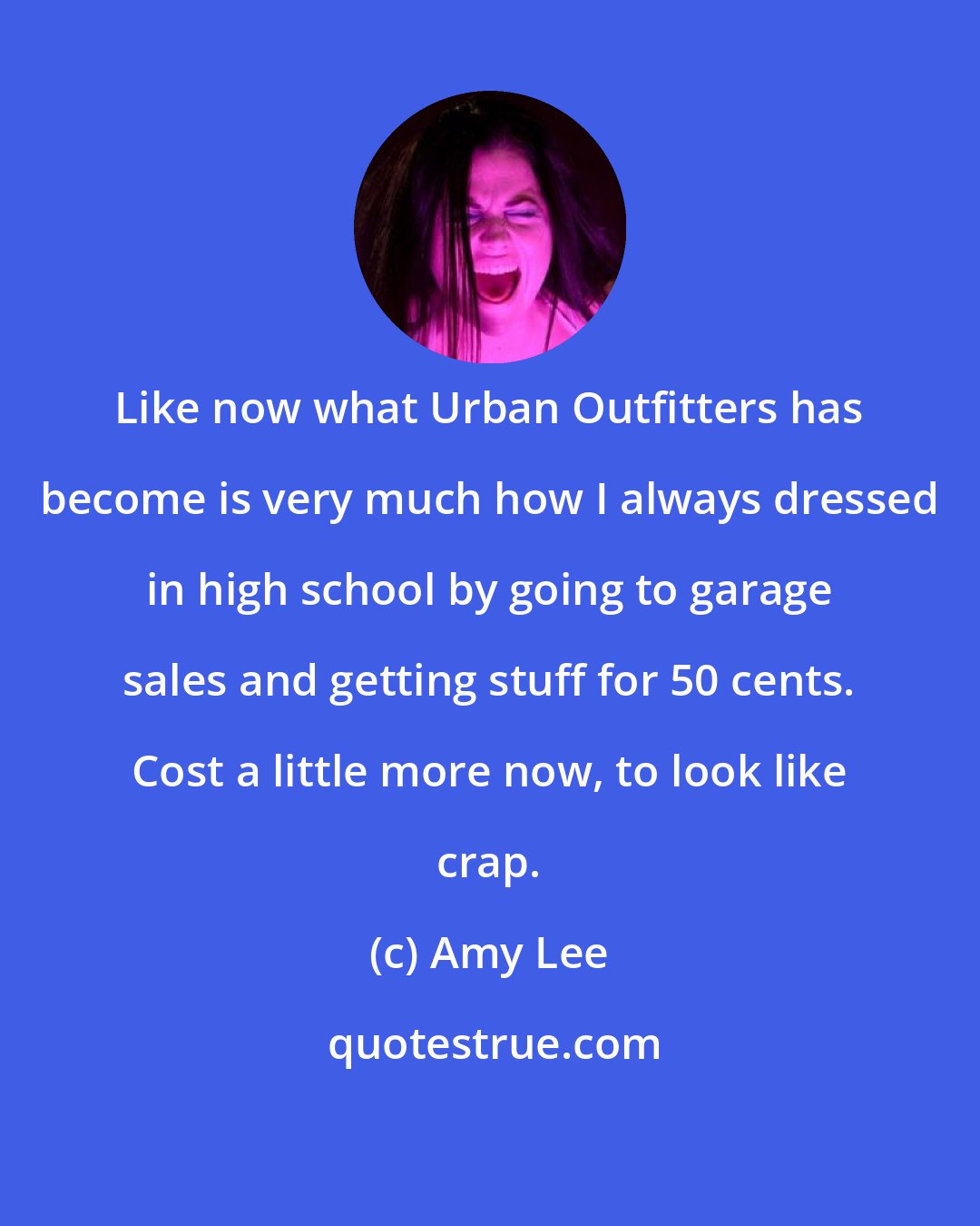 Amy Lee: Like now what Urban Outfitters has become is very much how I always dressed in high school by going to garage sales and getting stuff for 50 cents. Cost a little more now, to look like crap.