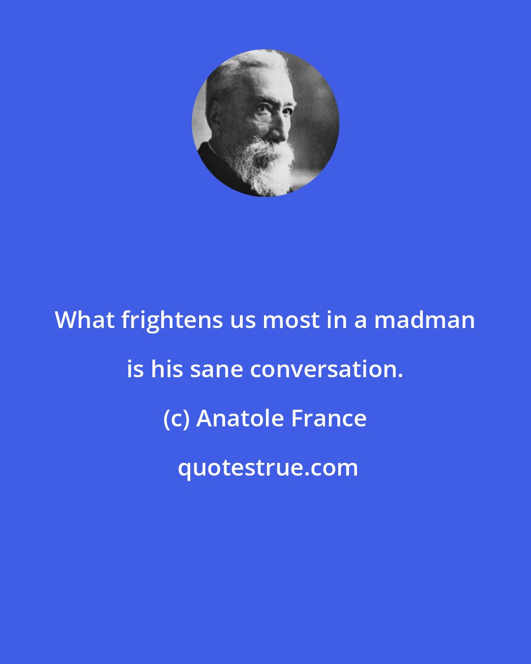 Anatole France: What frightens us most in a madman is his sane conversation.