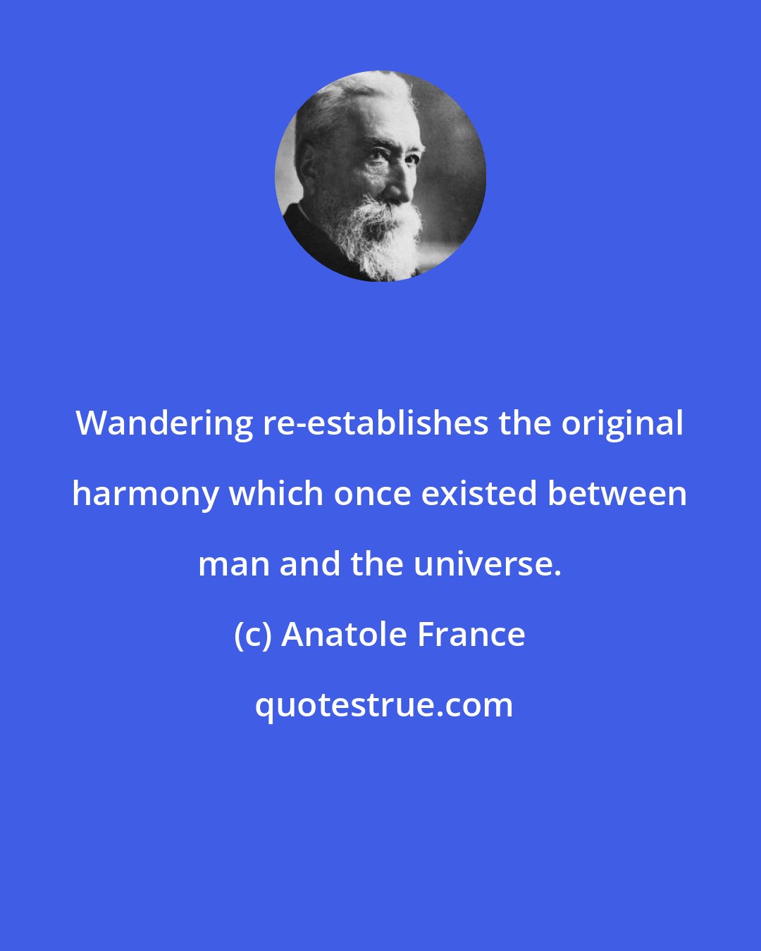 Anatole France: Wandering re-establishes the original harmony which once existed between man and the universe.