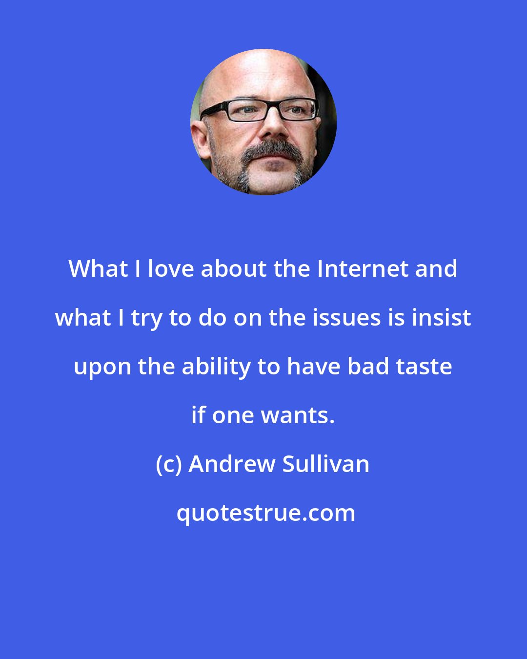 Andrew Sullivan: What I love about the Internet and what I try to do on the issues is insist upon the ability to have bad taste if one wants.