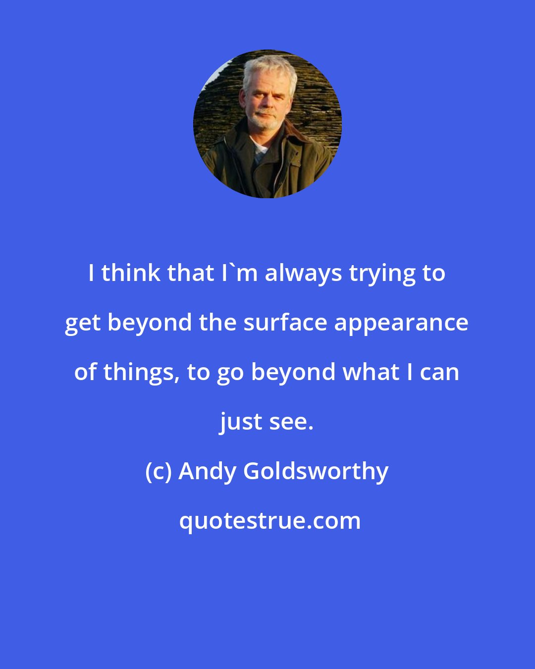 Andy Goldsworthy: I think that I'm always trying to get beyond the surface appearance of things, to go beyond what I can just see.