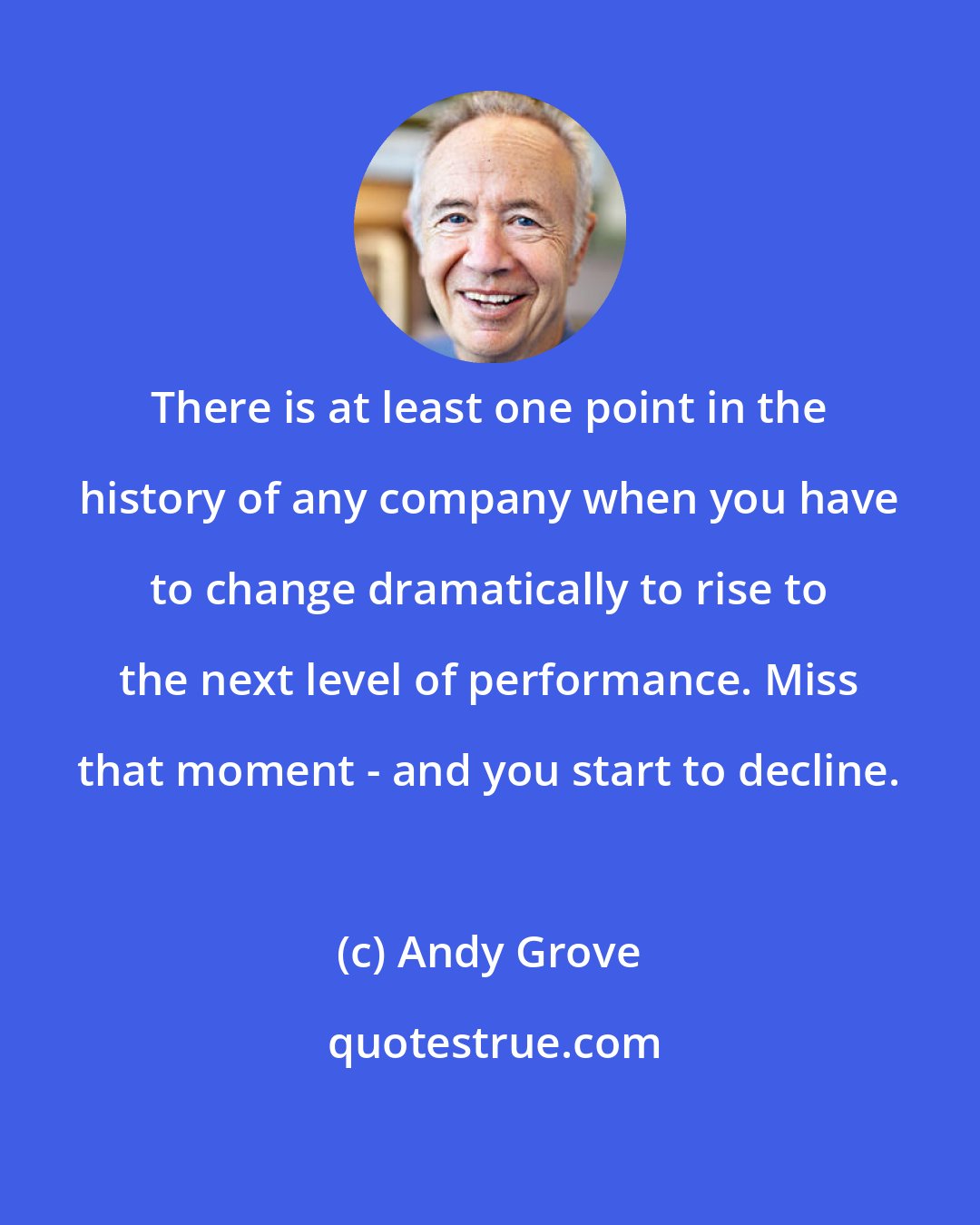 Andy Grove: There is at least one point in the history of any company when you have to change dramatically to rise to the next level of performance. Miss that moment - and you start to decline.
