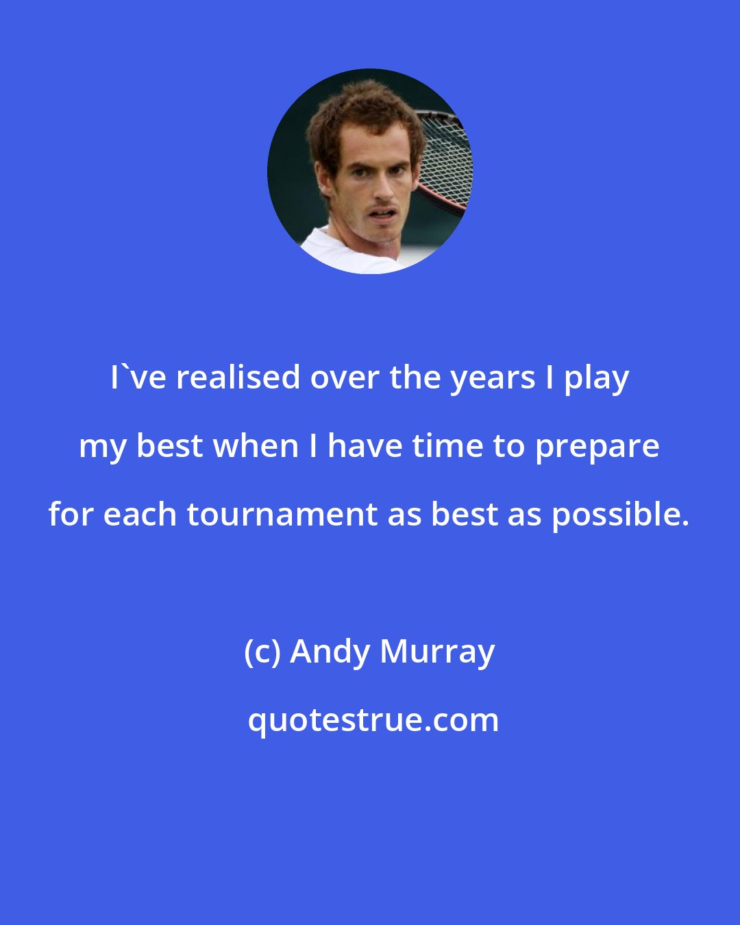 Andy Murray: I've realised over the years I play my best when I have time to prepare for each tournament as best as possible.