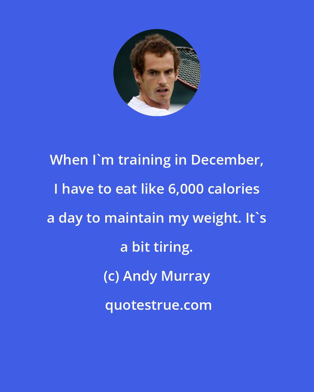 Andy Murray: When I'm training in December, I have to eat like 6,000 calories a day to maintain my weight. It's a bit tiring.