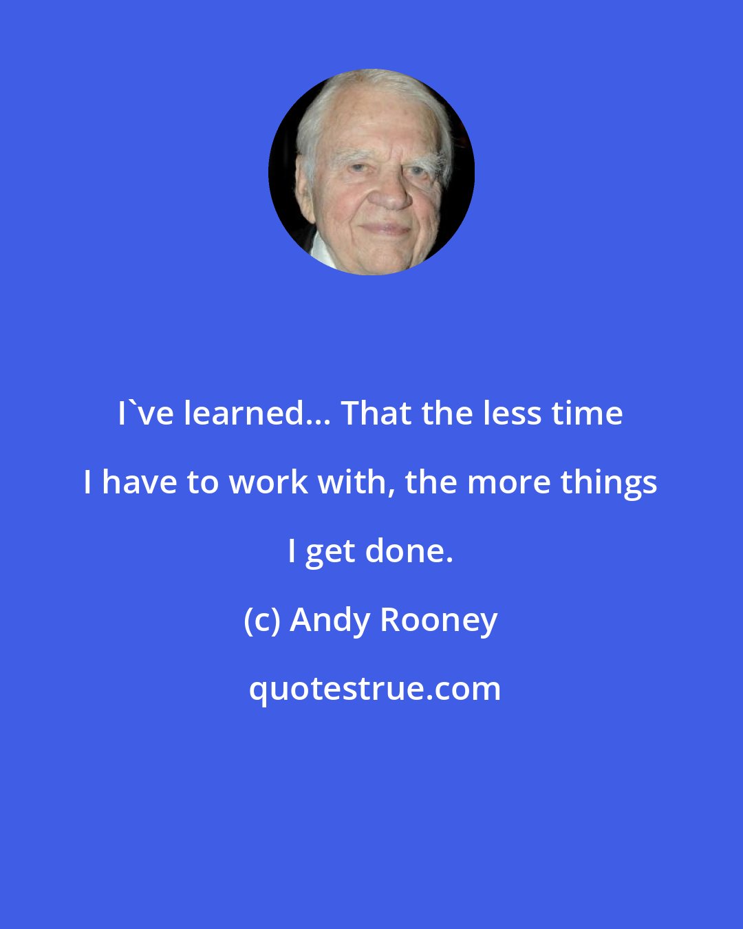 Andy Rooney: I've learned... That the less time I have to work with, the more things I get done.