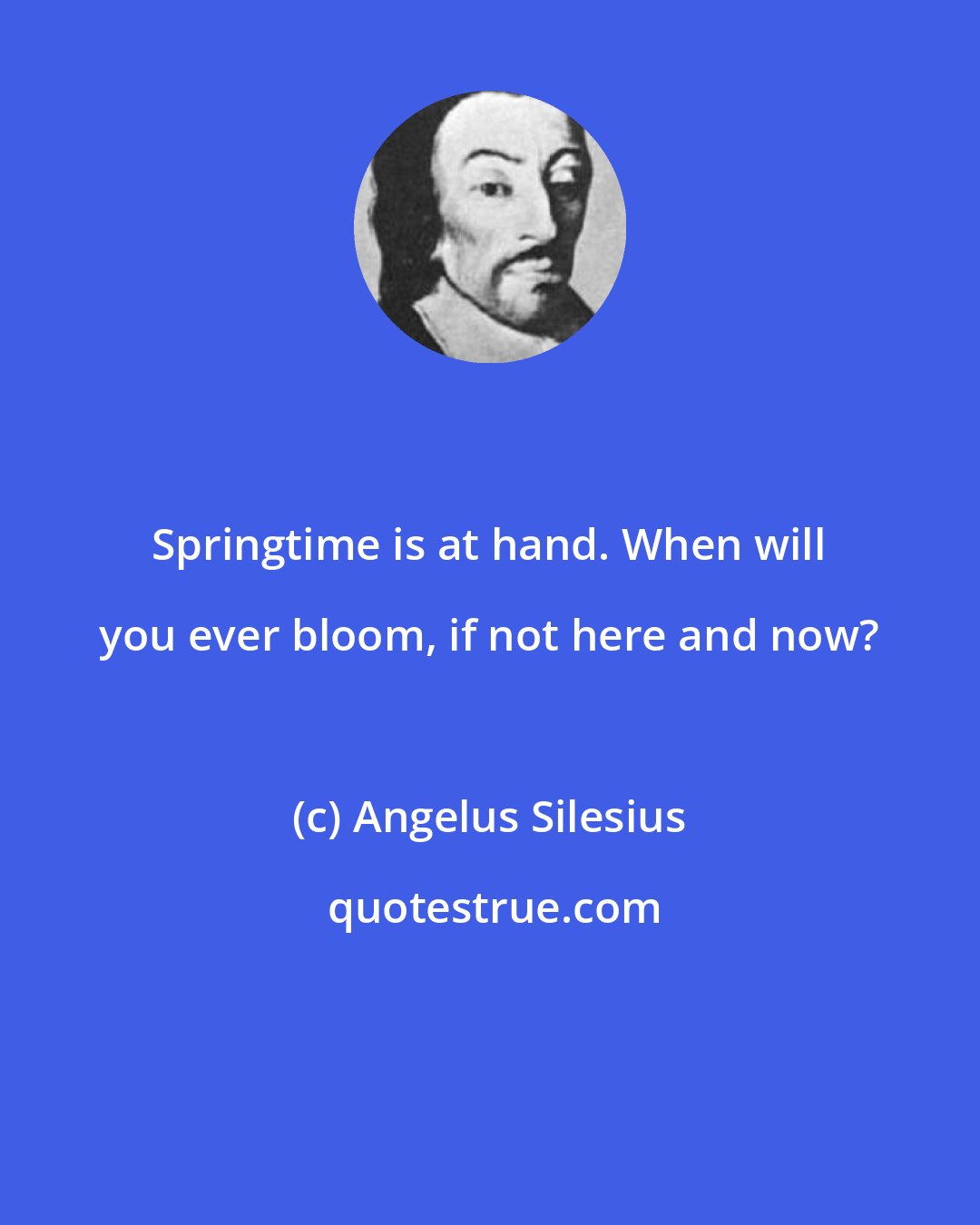 Angelus Silesius: Springtime is at hand. When will you ever bloom, if not here and now?