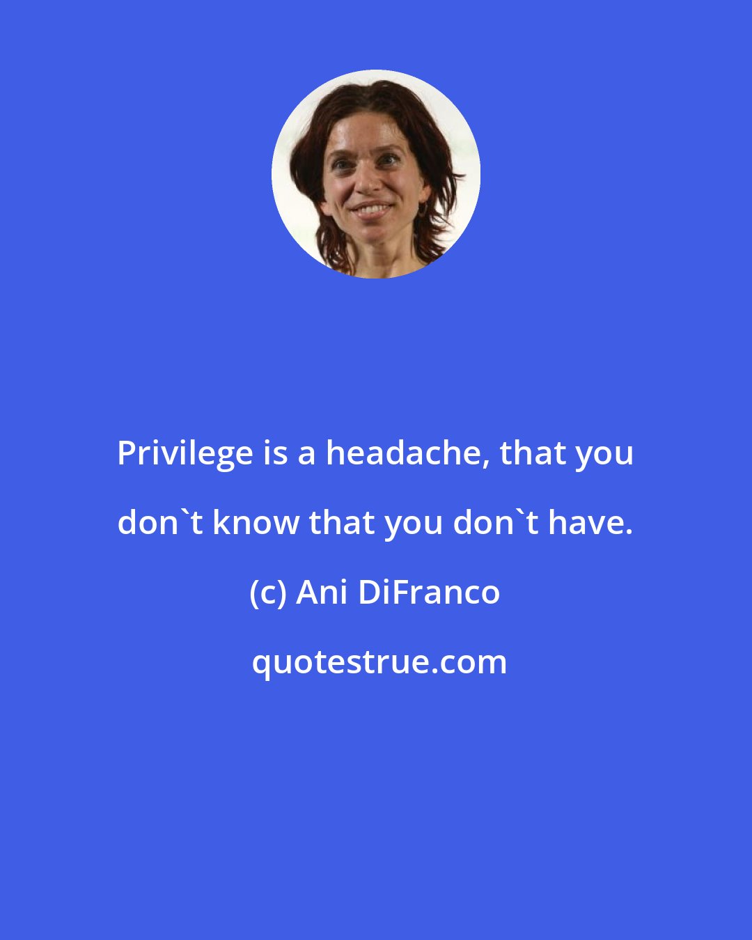 Ani DiFranco: Privilege is a headache, that you don't know that you don't have.