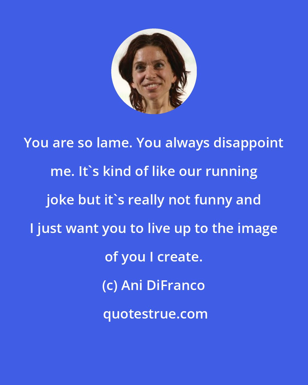 Ani DiFranco: You are so lame. You always disappoint me. It's kind of like our running joke but it's really not funny and I just want you to live up to the image of you I create.