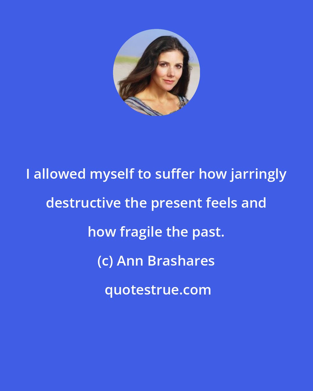 Ann Brashares: I allowed myself to suffer how jarringly destructive the present feels and how fragile the past.