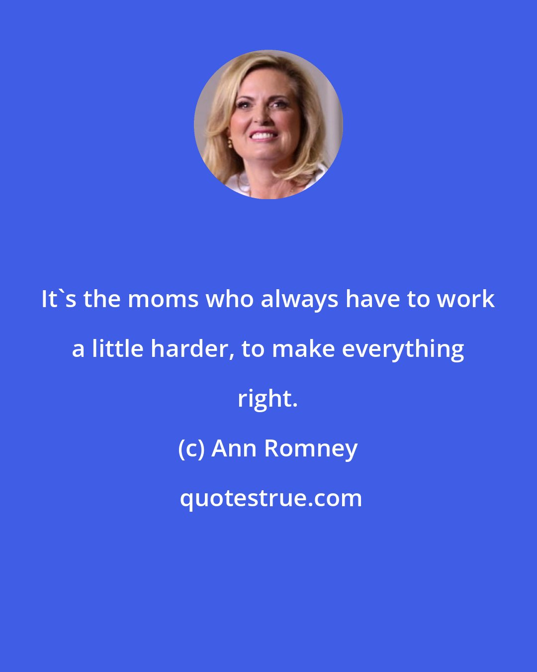 Ann Romney: It's the moms who always have to work a little harder, to make everything right.