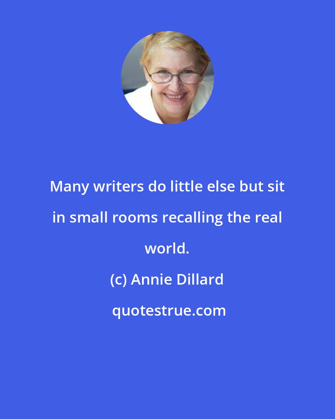 Annie Dillard: Many writers do little else but sit in small rooms recalling the real world.