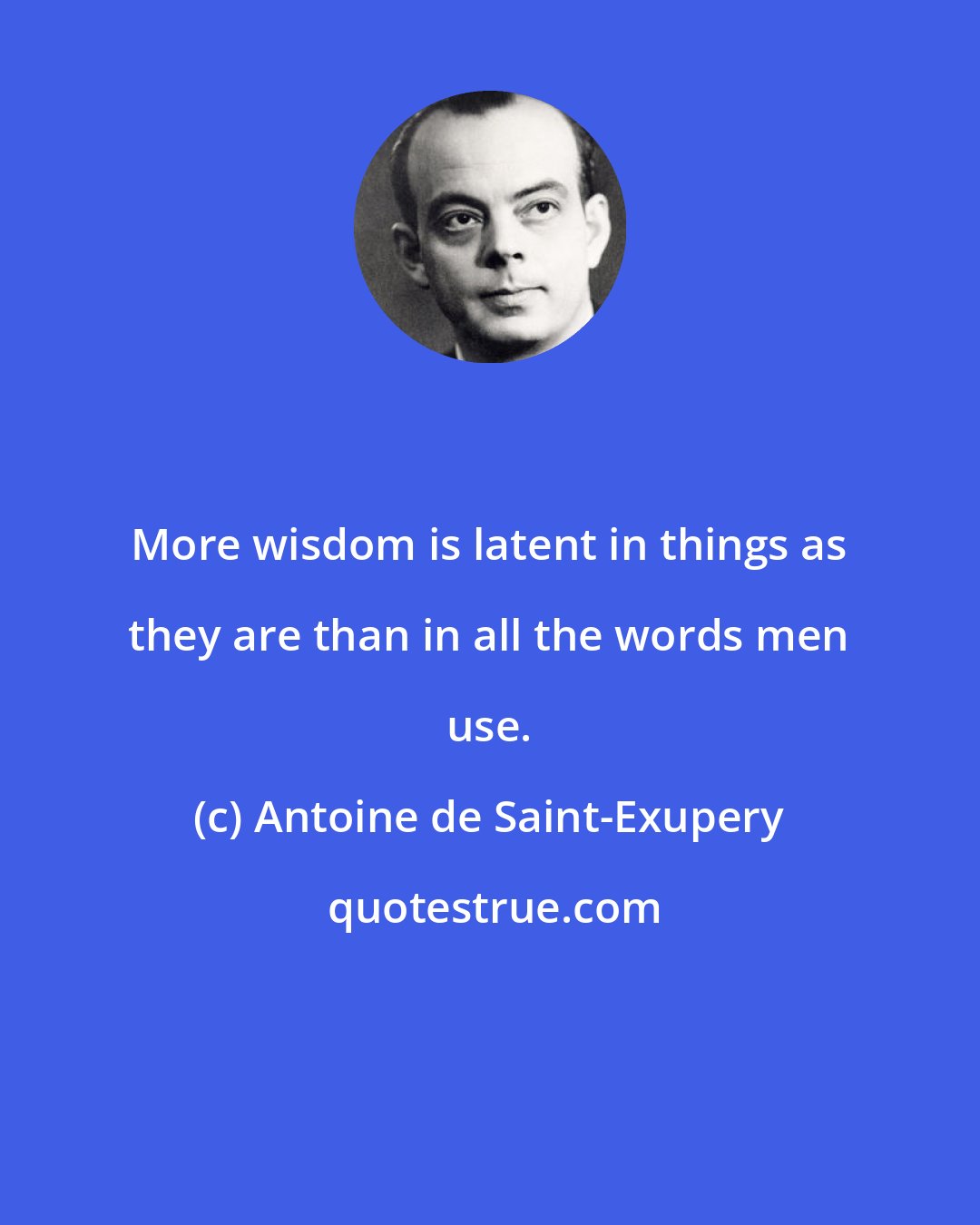 Antoine de Saint-Exupery: More wisdom is latent in things as they are than in all the words men use.