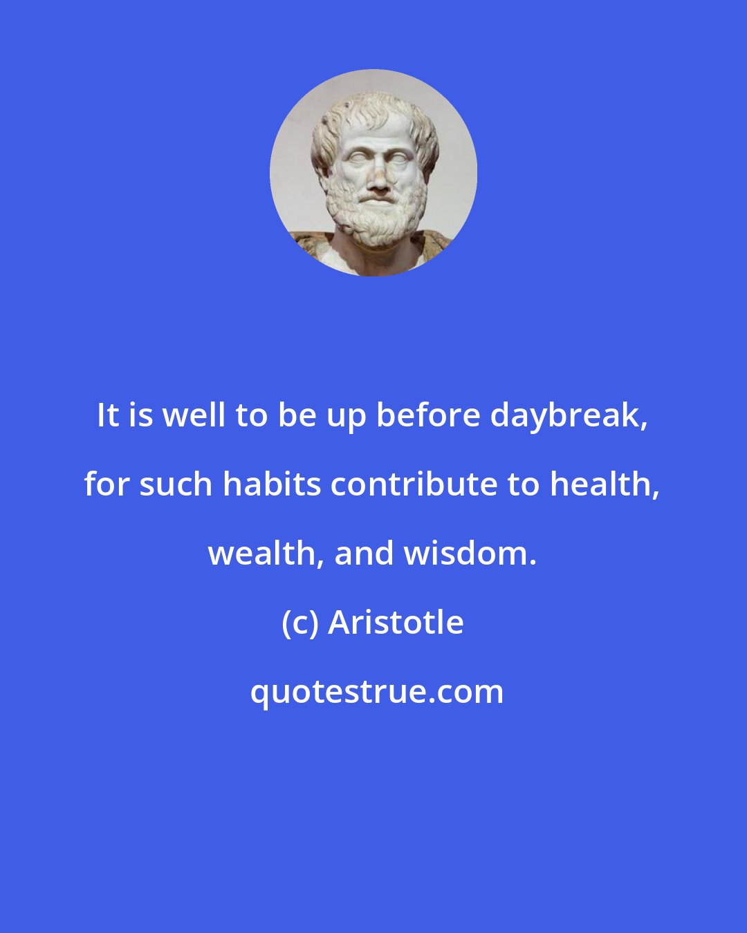Aristotle: It is well to be up before daybreak, for such habits contribute to health, wealth, and wisdom.
