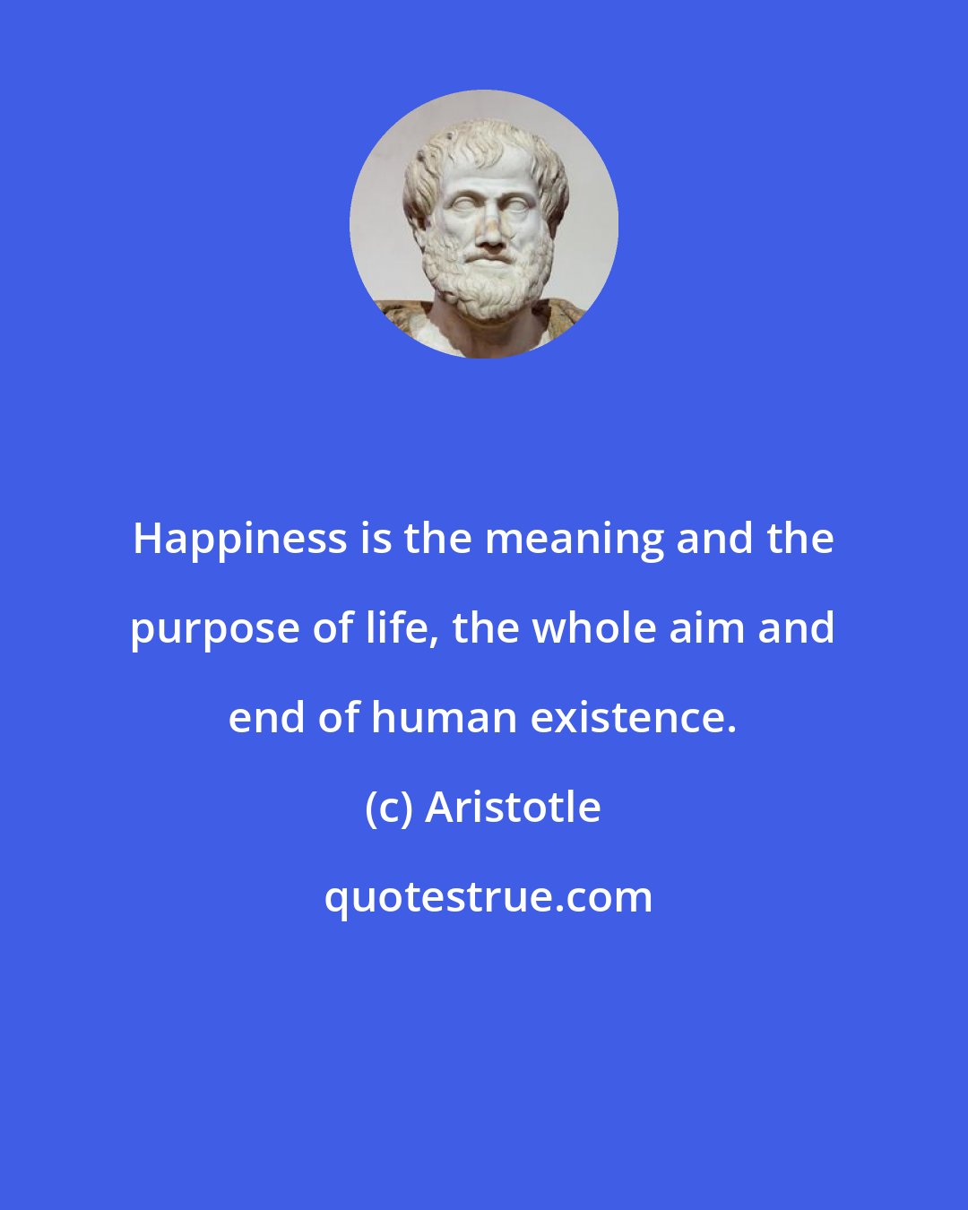 Aristotle: Happiness is the meaning and the purpose of life, the whole aim and end of human existence.