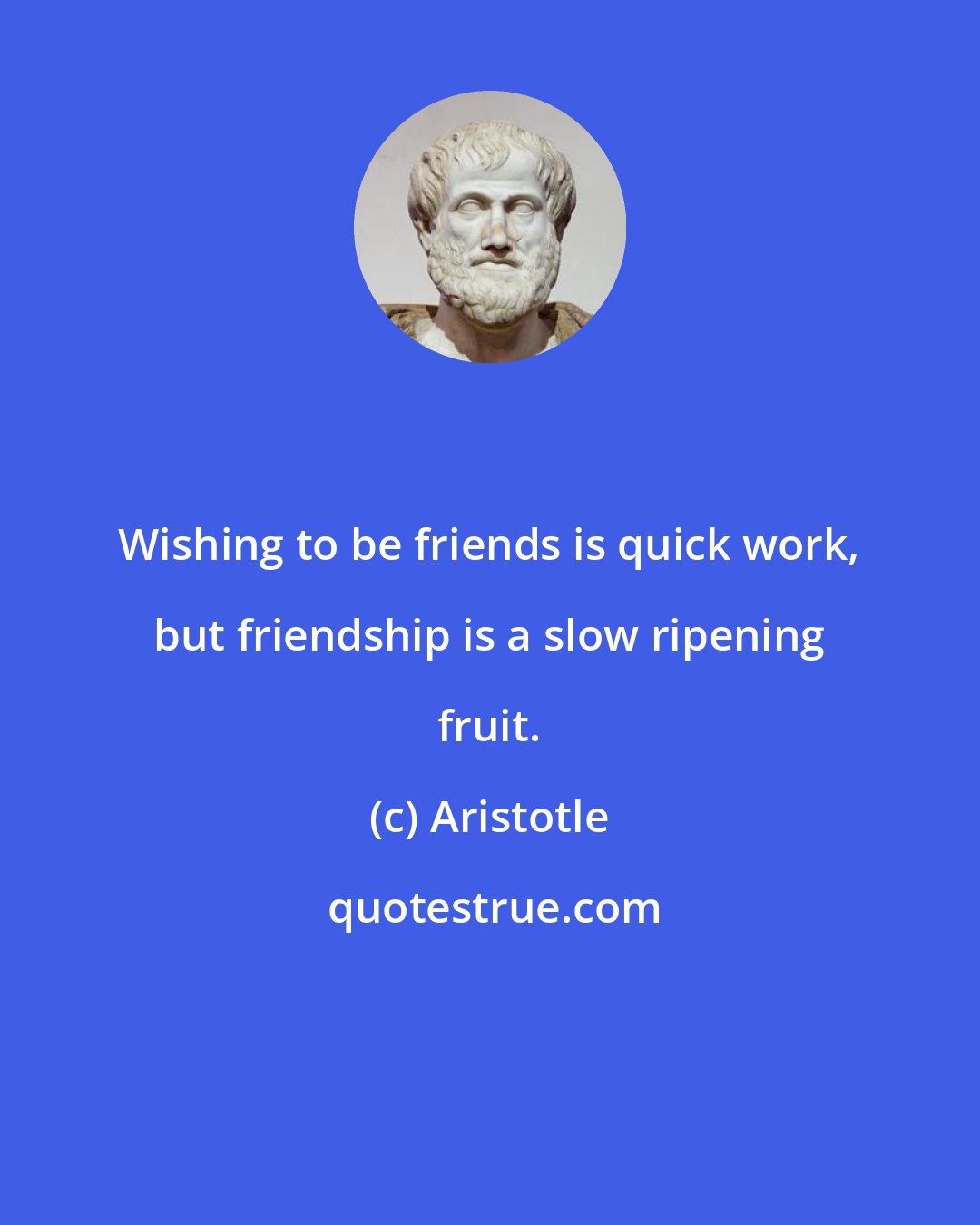 Aristotle: Wishing to be friends is quick work, but friendship is a slow ripening fruit.