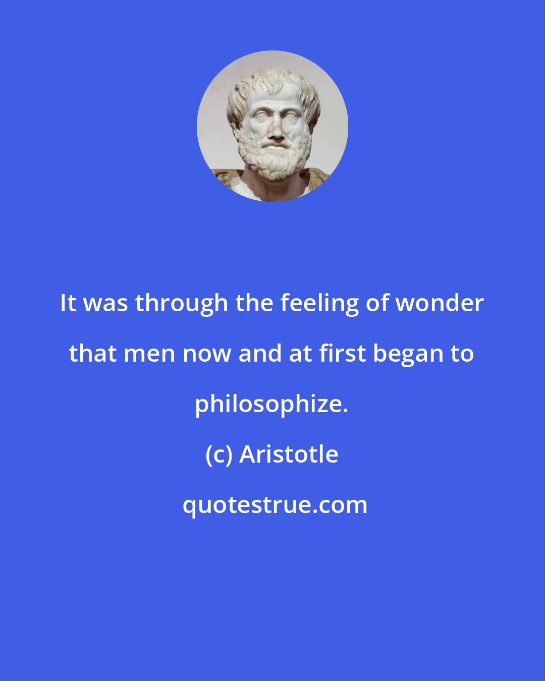 Aristotle: It was through the feeling of wonder that men now and at first began to philosophize.